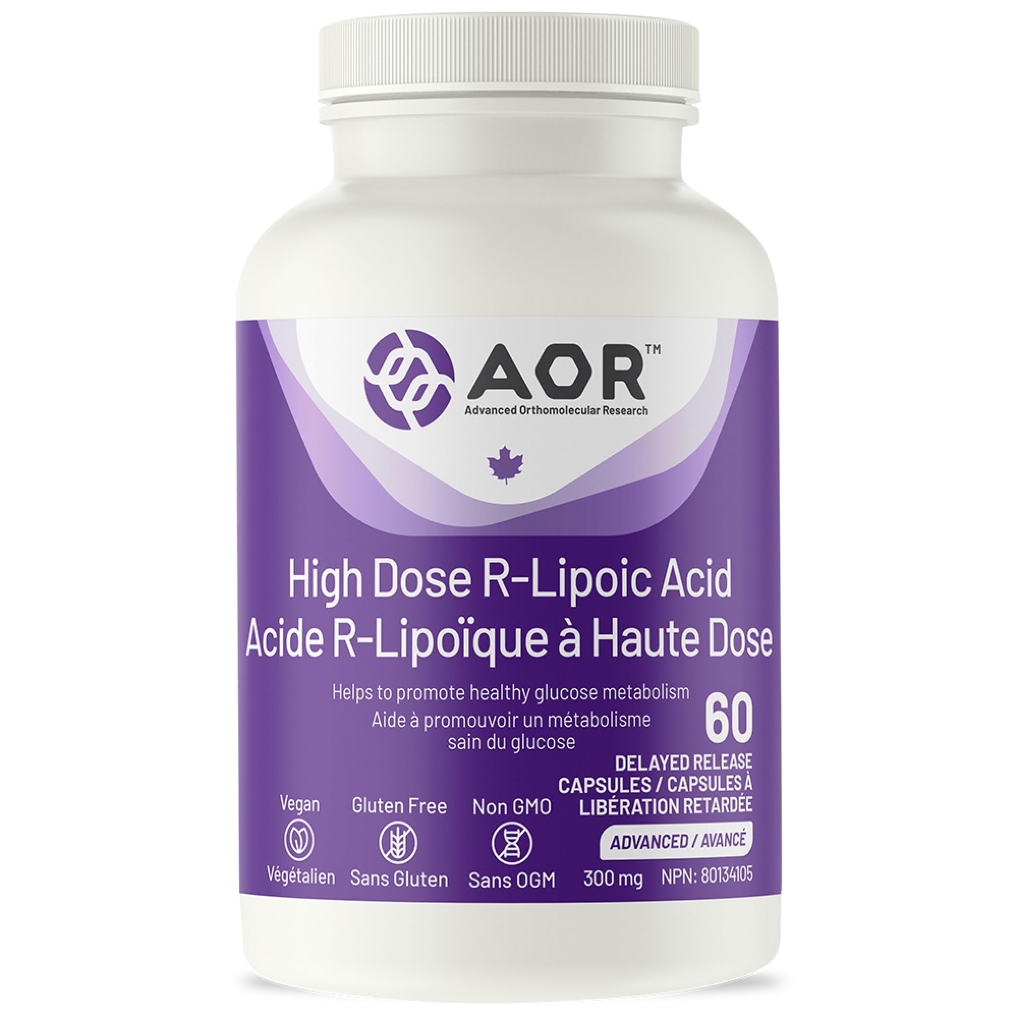 AOR High Dose R-Lipoic Acid 300mg 60 Capsules - Vegan & Gluten-Free Alpha Lipoic Acid Supplement, Support Antioxidant, Carbohydrate Metabolism, Digestive Wellness, Promote Liver Function