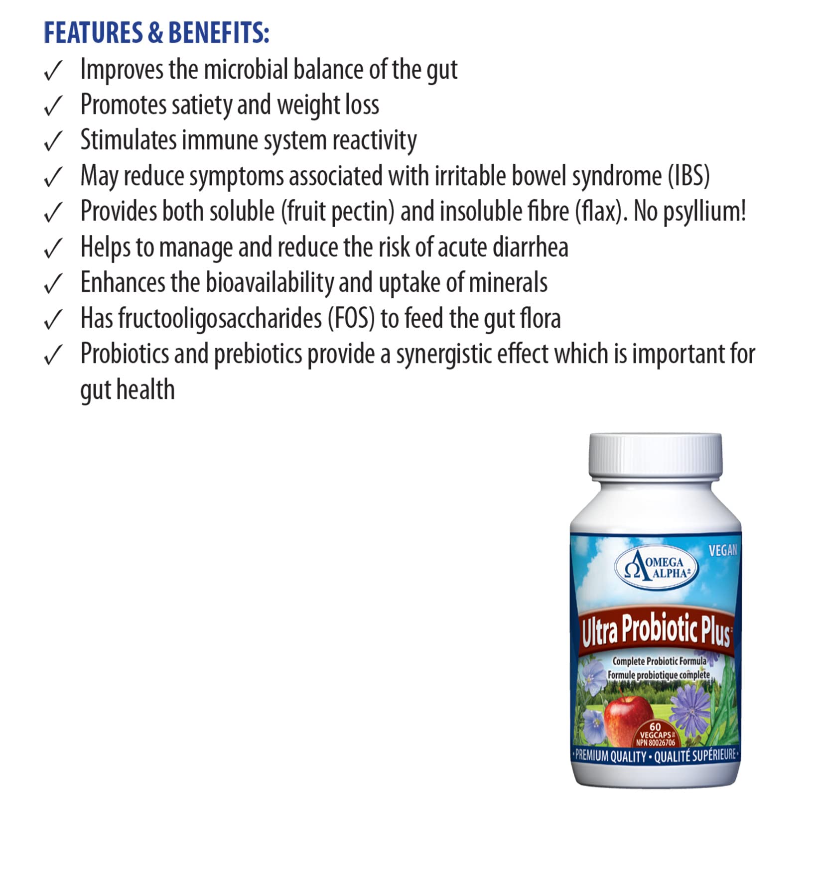 Ultra Probiotic Plus, 60 Vcapsules, Omega Alpha-Pack Option