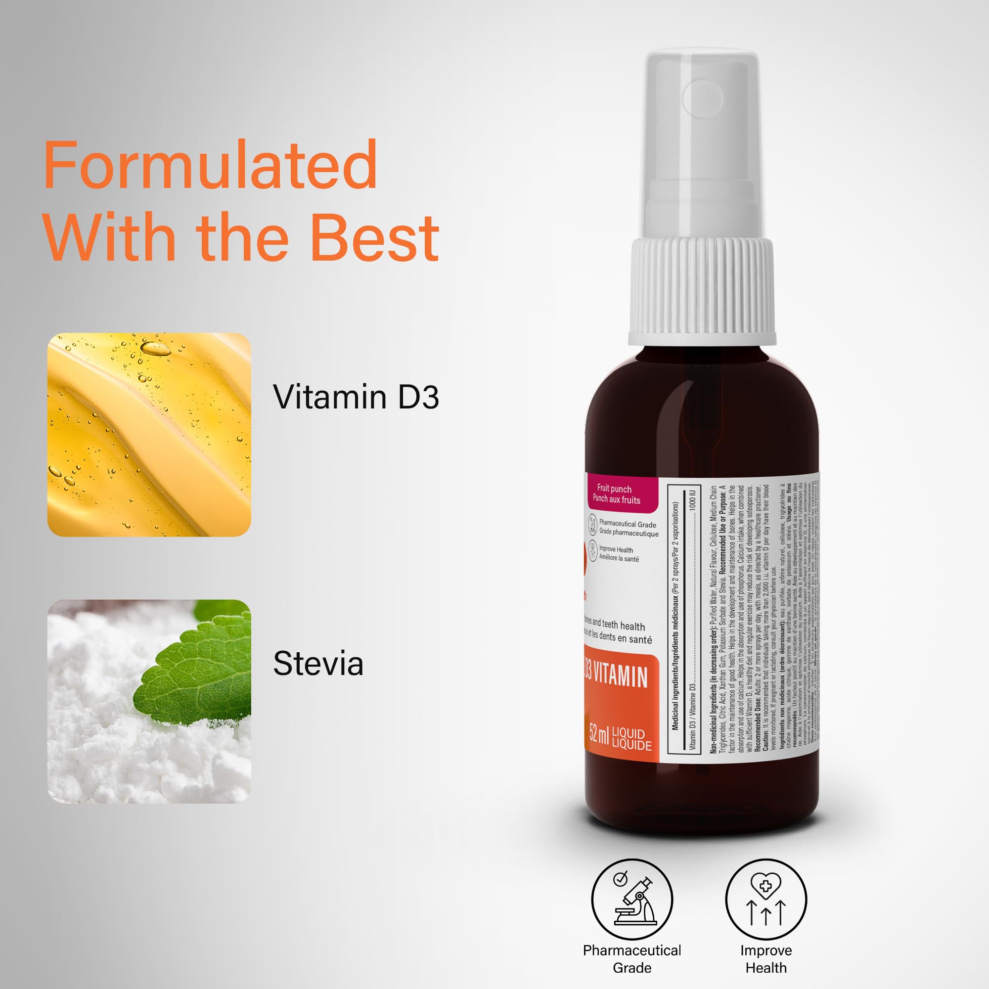 ATP LAB - Vitamine D3 1000 UI Spray Oral 52 ml 185 Portions - Supplément de Vitamine D3 pour la Santé des Os et des Dents - Spray de Vitamine D pour Adultes - Testé par une Tierce Partie - Formulé et Fabriqué au Canada