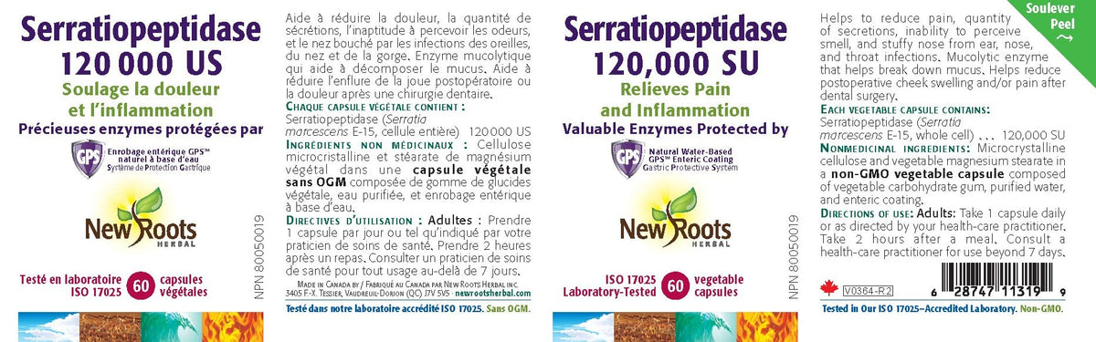 New Roots Herbal Serrapeptase Capsules, 120,000 SU, 60-Day Supply