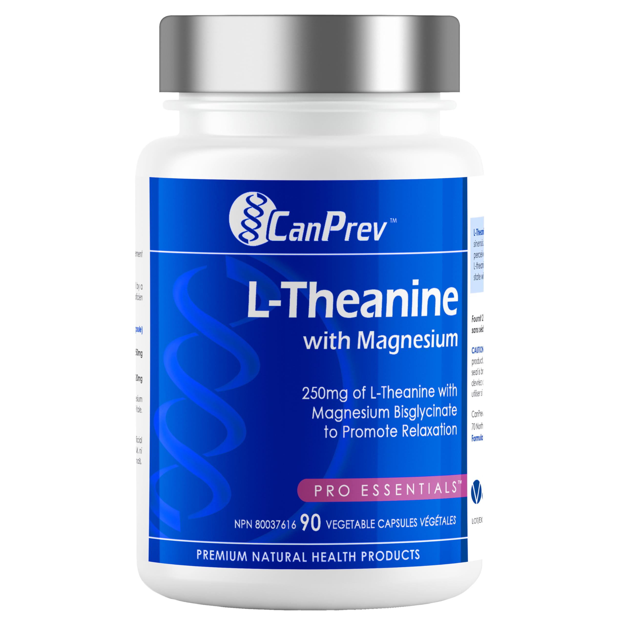CanPrev L-Théanine et Magnésium, 90 capsules, approvisionnement de 90 jours - Favorise la relaxation et le calme - Sans somnolence - Mélange synergique pour la gestion du bien-être - Végétalien, sans OGM et sans gluten