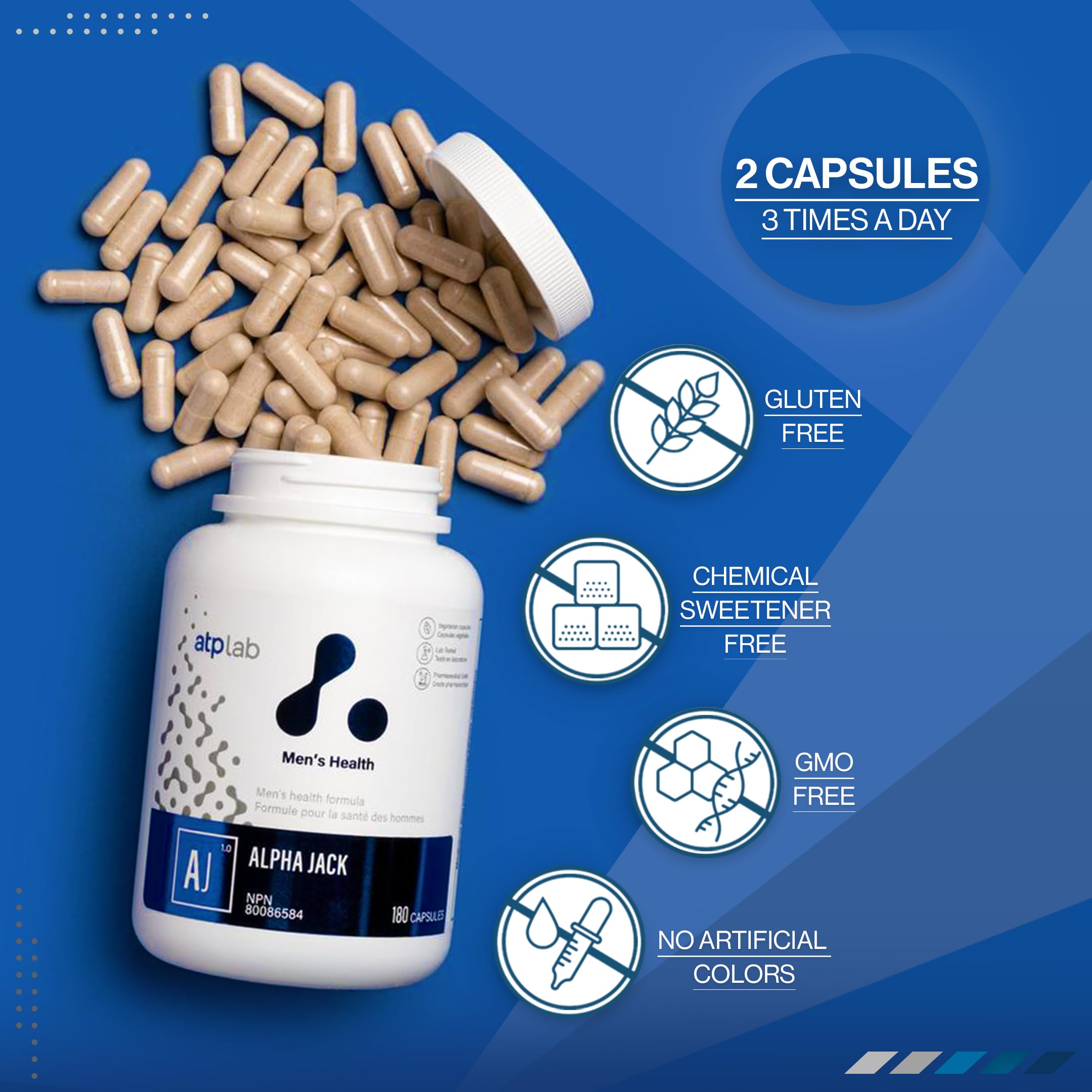 ATP LAB - Alpha Jack 180 capsules, Cure de 30 jours - Supplément de santé masculine - Soutien énergétique et supplément naturel - Supplément antioxydant pour hommes - Formulé et fabriqué au Canada