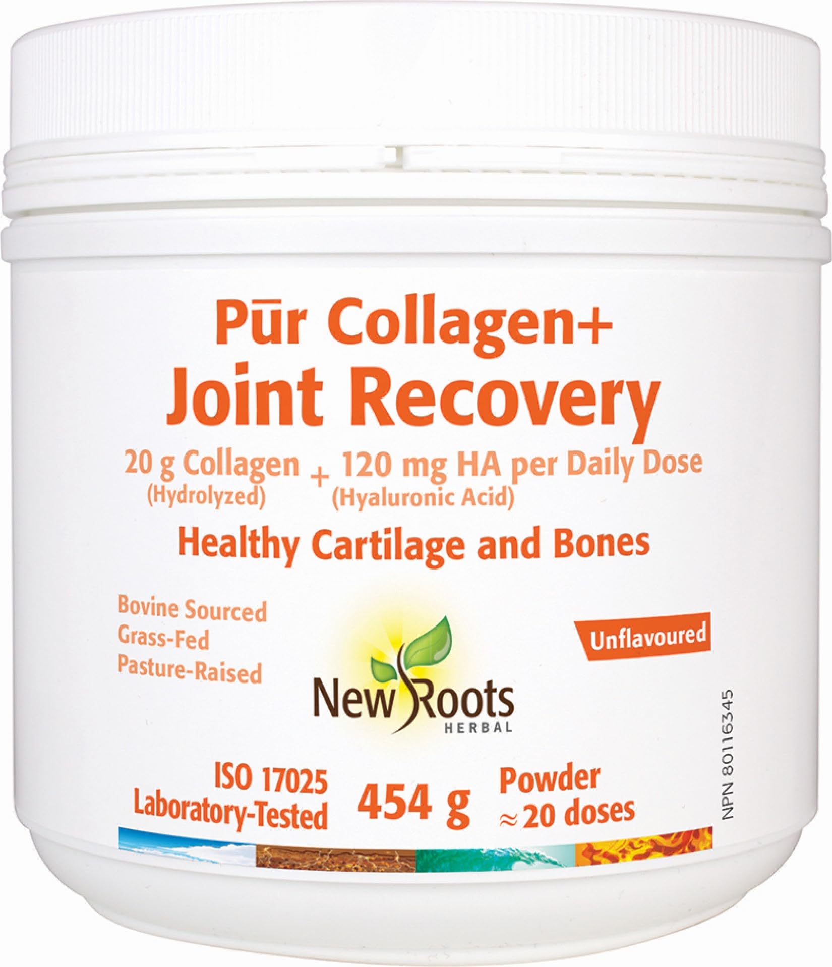 New Roots Herbal - Pur Collagène + Récupération Articulaire, 454g Poudre - Aide à maintenir la santé des cartilages, des os, des dents, des gencives et des articulations - Contribue au fonctionnement immunitaire et améliore l'hydratation de la peau