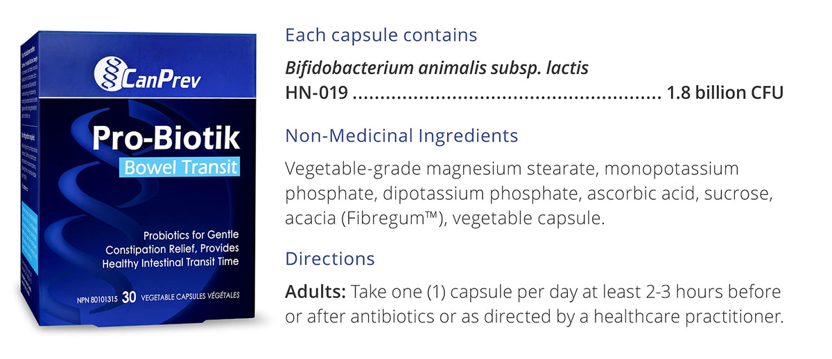 CanPrev Pro-Biotik Bowel Transit Probiotic, GMO Free, 30 Day Supply