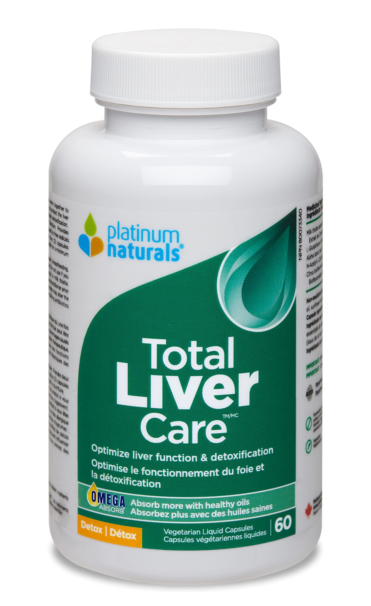 Platinum Naturals Total Liver Care, 60 capsules – Soutien amélioré au Chardon-Marie – Formule avancée pour hommes et femmes – Complément de nettoyage optimal