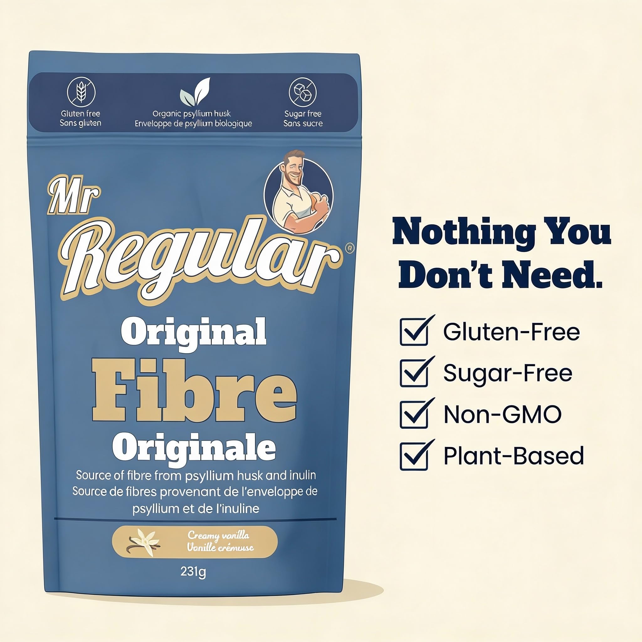 Mr. Regular Original Fibre Drink Mix 231g 33-Servings | Psyllium Husk & Inulin Powder | Organic Blend | Sugar & Gluten Free