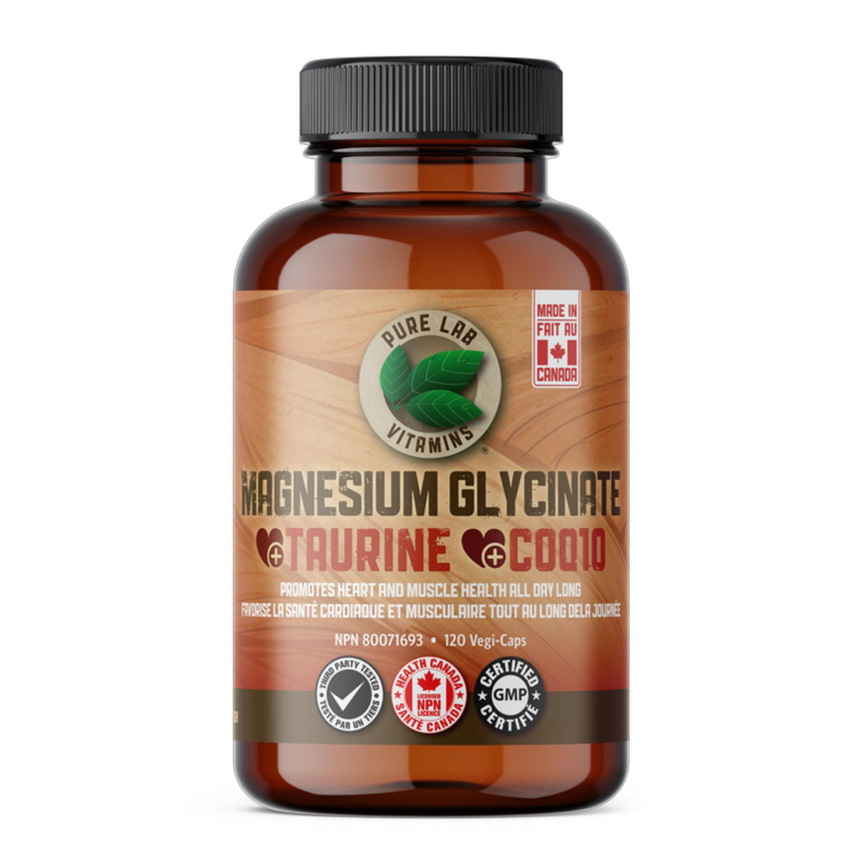 Pure Lab Vitamins Magnesium Glycinate + Taurine + CoQ10-120 Vegi-Caps