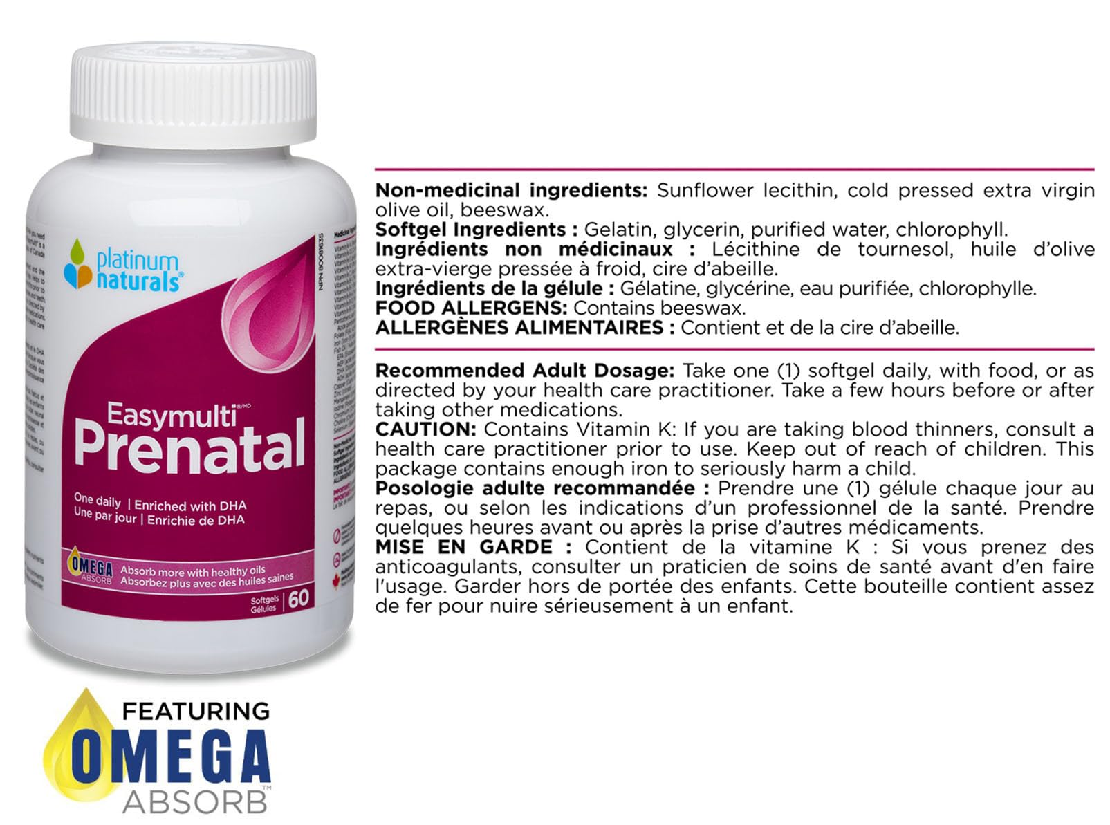 Platinum Naturals - Prenatal Easymulti | Une fois par jour | Enrichi en ADH