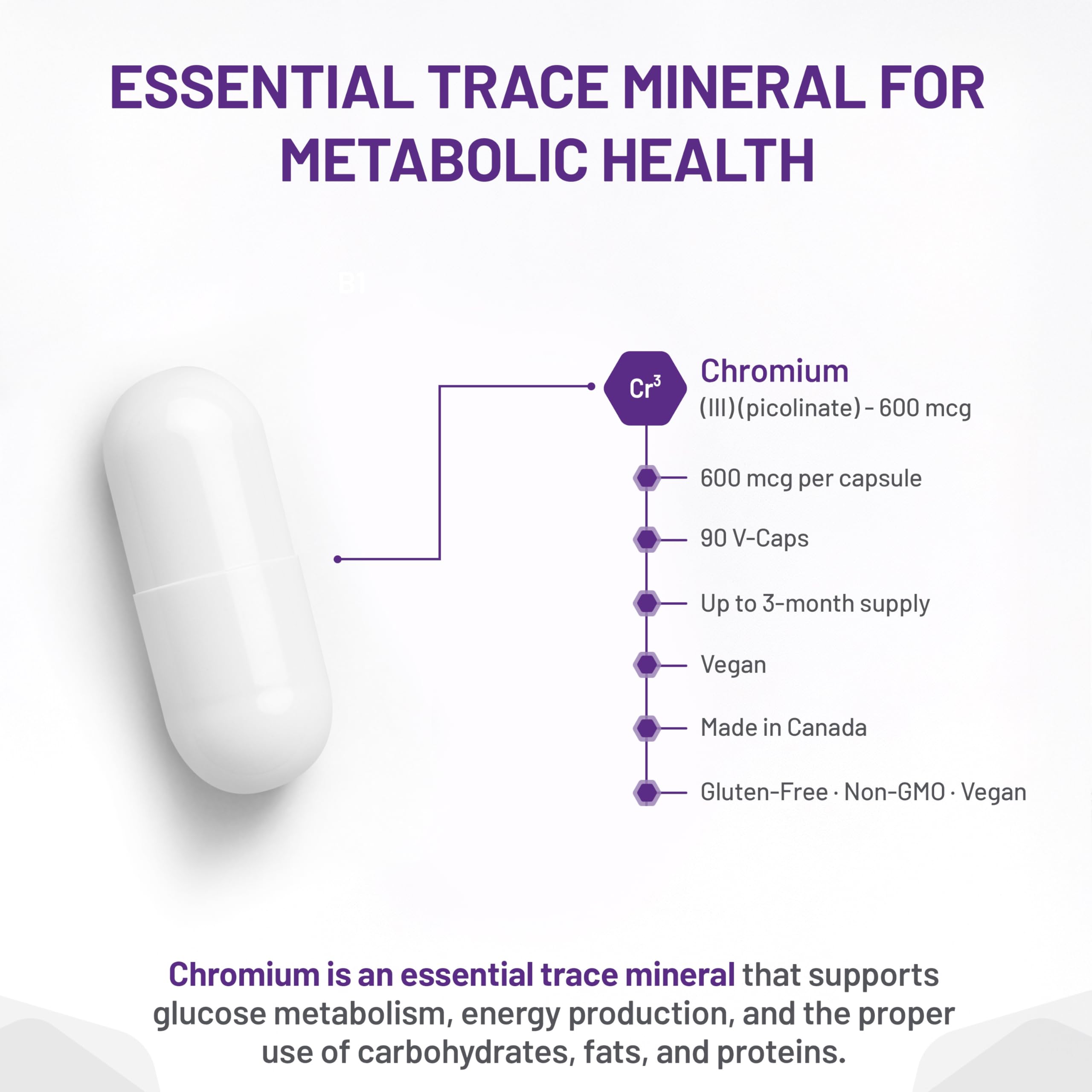 AOR Picolinate de Chrome 600mcg 90 gélules - 90 jours d'approvisionnement - Favorise un métabolisme équilibré du glucose et la production d'énergie - Supplément de chrome, oligo-élément pour un soutien nutritionnel et un métabolisme sain