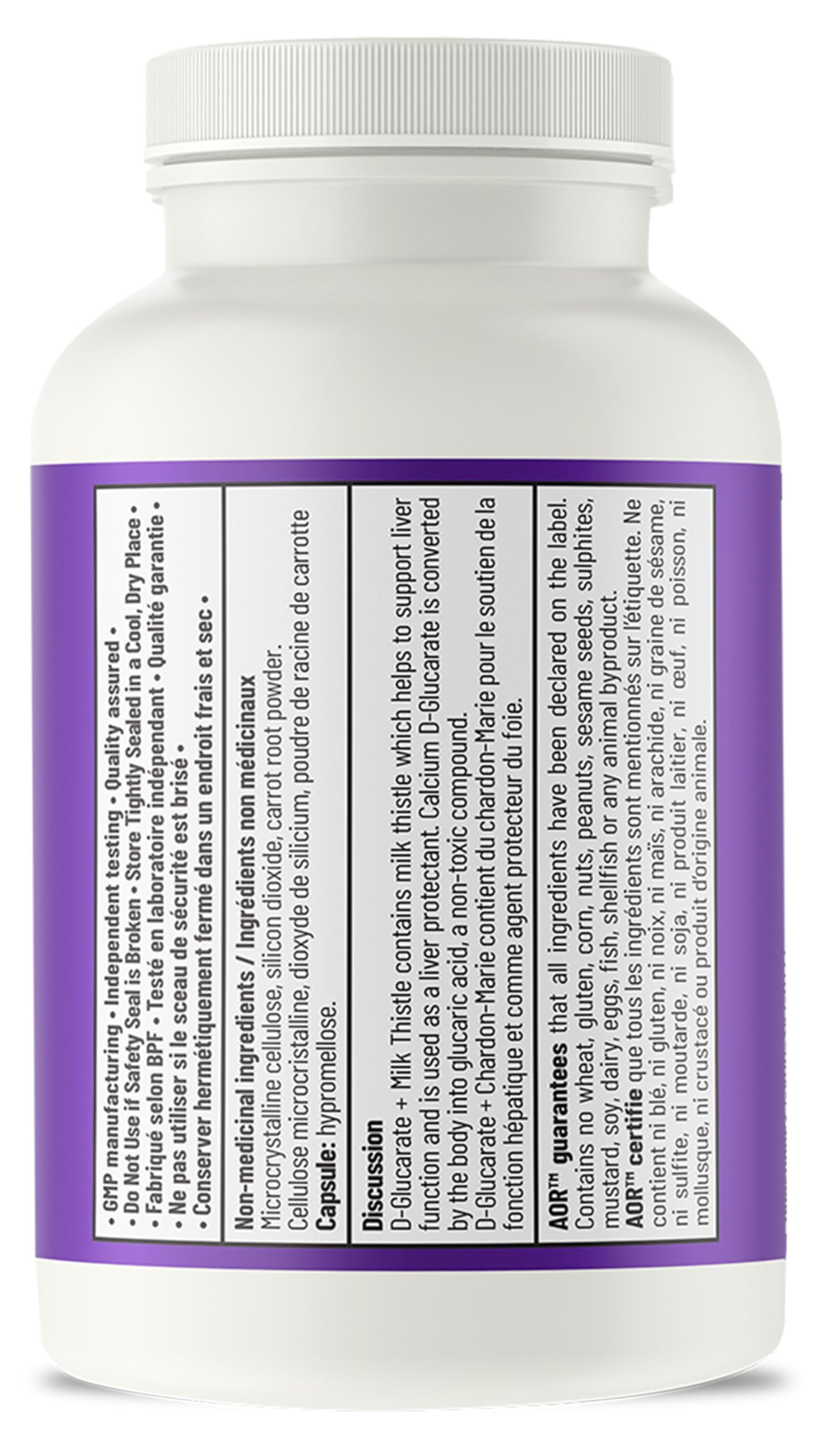 AOR Calcium D-Glucarate + Chardon Marie, 60 gélules pour 30 jours – Formule Santé du Foie – Végétalien, Sans OGM et Sans Gluten – Extrait de Chardon Marie pour l'Équilibre Hormonal – Idéal pour les Programmes de Détoxification