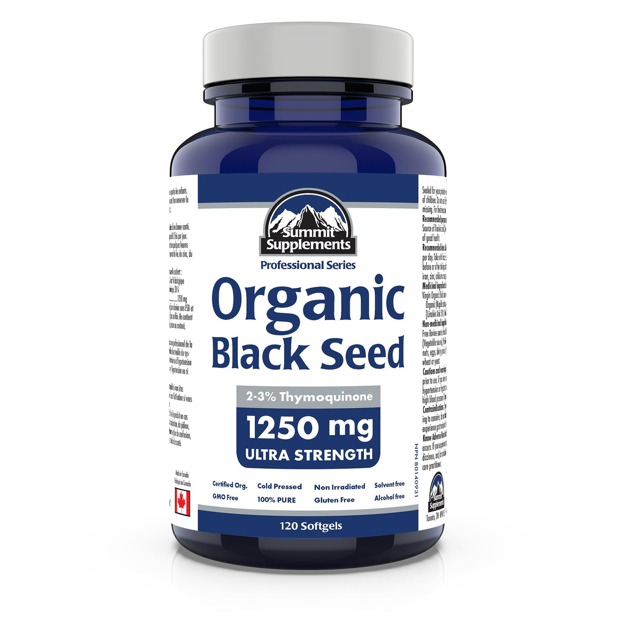 Summit Supplements Organic Black Seed Oil Softgels, 120 Count, 60-Day Supply, 1250mg Ultra Strength, 2–3% Thymoquinone, Cold Pressed, Pure, GMO, Gluten & Alcohol-Free, Easy to Swallow, Made in Canada