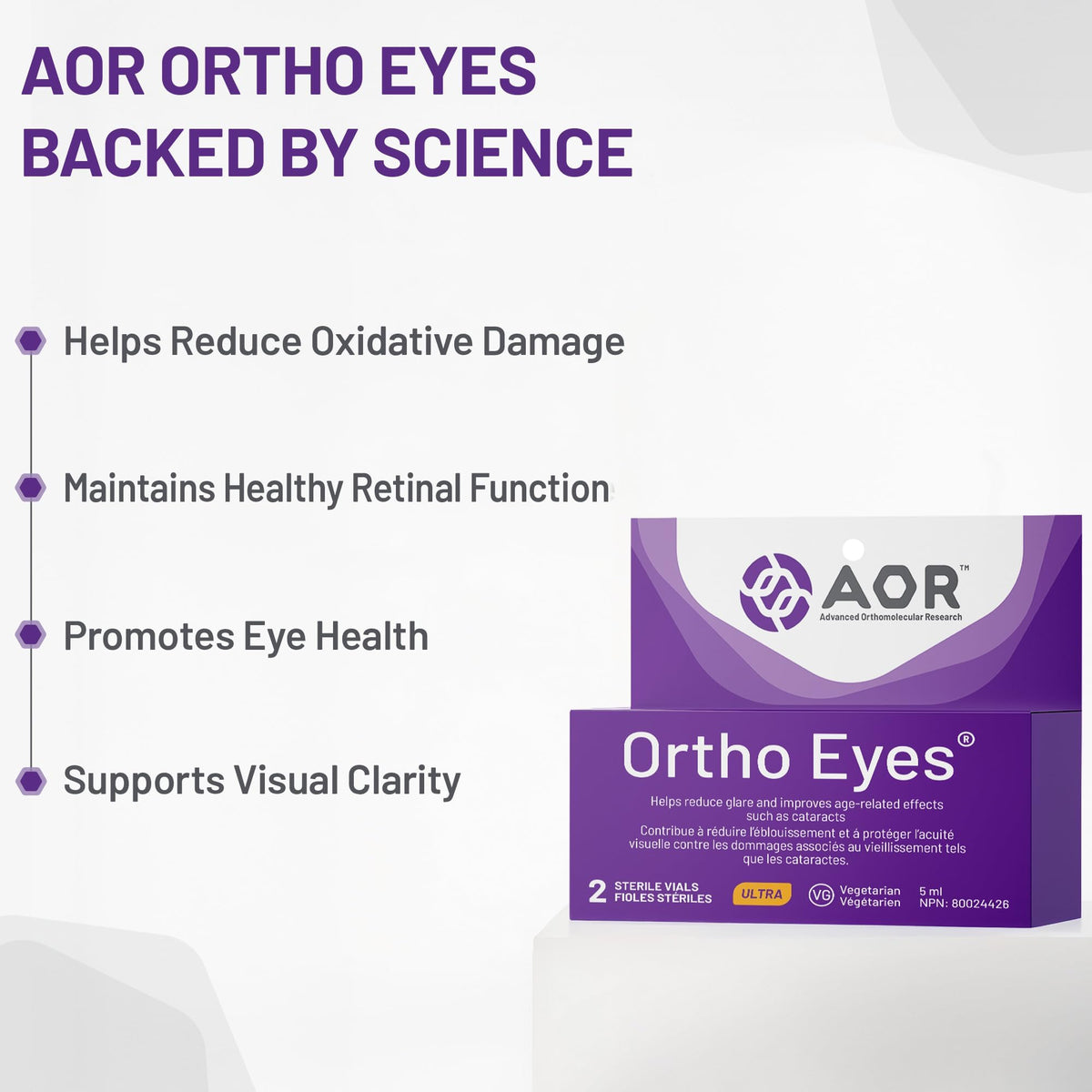 AOR Ortho Eyes Eye Drops, N-Acetyl-Carnosine 1.0%, NAC Drops, 5 ml, 2 Pack