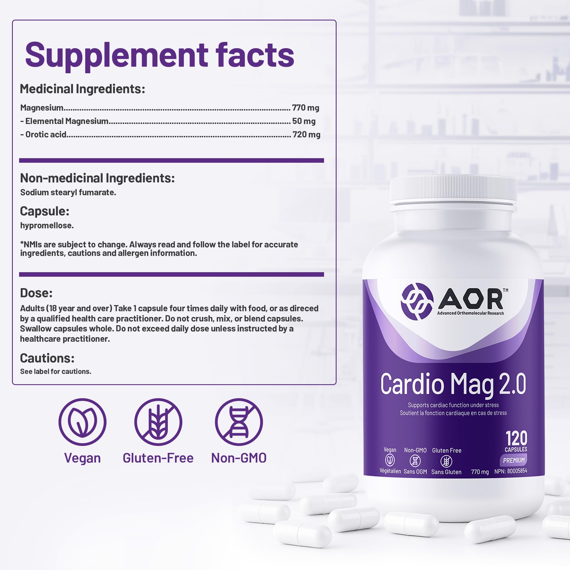 AOR Cardio Mag 2.0 Orotate de Magnésium 770mg, 120 Gélules Pour 30 Jours - Soutien Cardiovasculaire, Fonction Cardiaque, Production d'Énergie & Récupération, Magnésium pour Individus Actifs Favorisant le Bien-être Vital