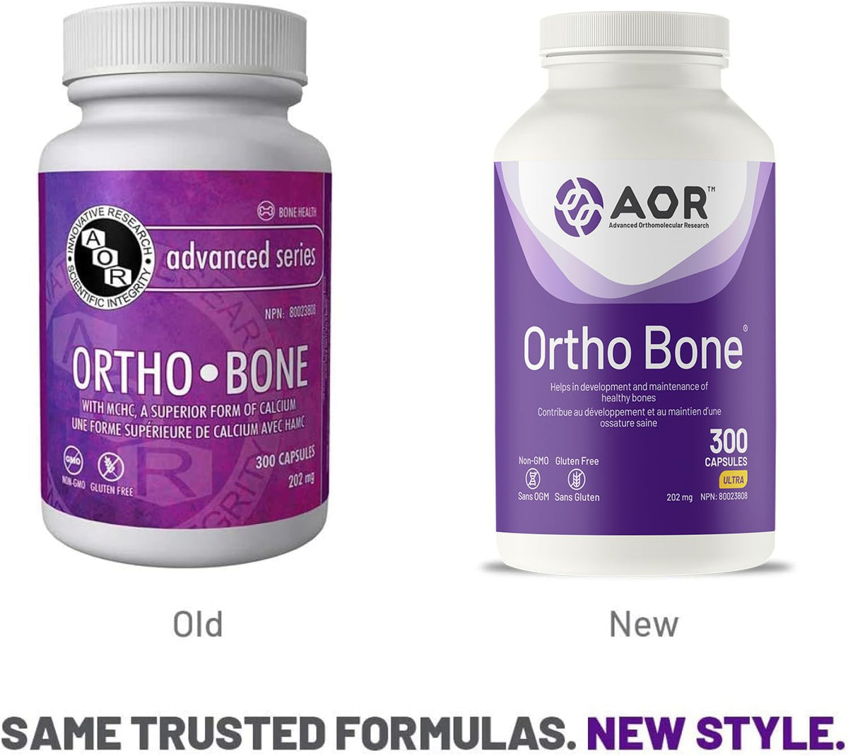 AOR Ortho Bone Calcium Supplement for Adults, MCHA, D3 K2 B12, 300 Capsules