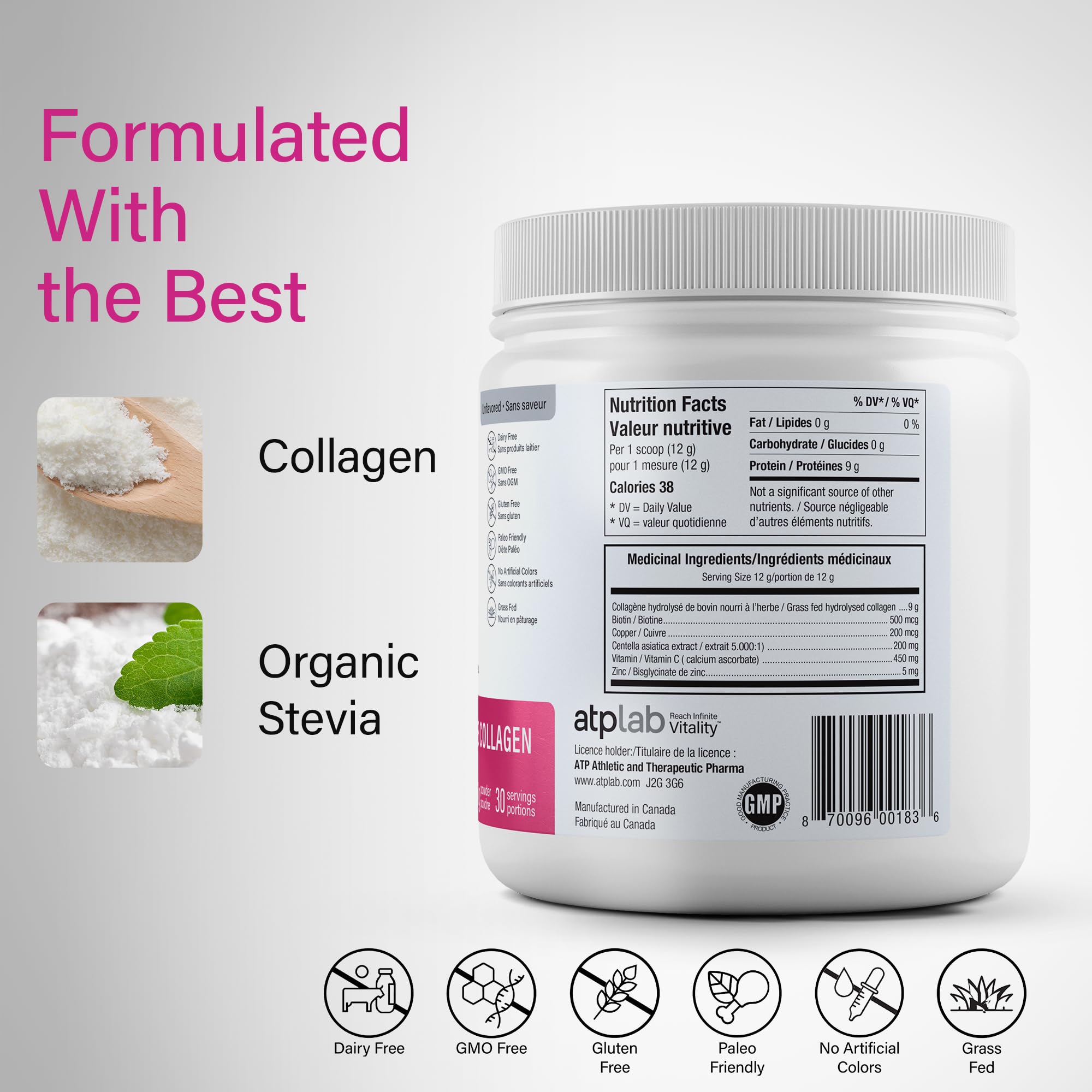 ATP LAB - Total Radiance Collagène 360g - Poudre de protéines de collagène pour femmes - Pour la peau, les cheveux et les ongles - Suppléments de collagène pour femmes