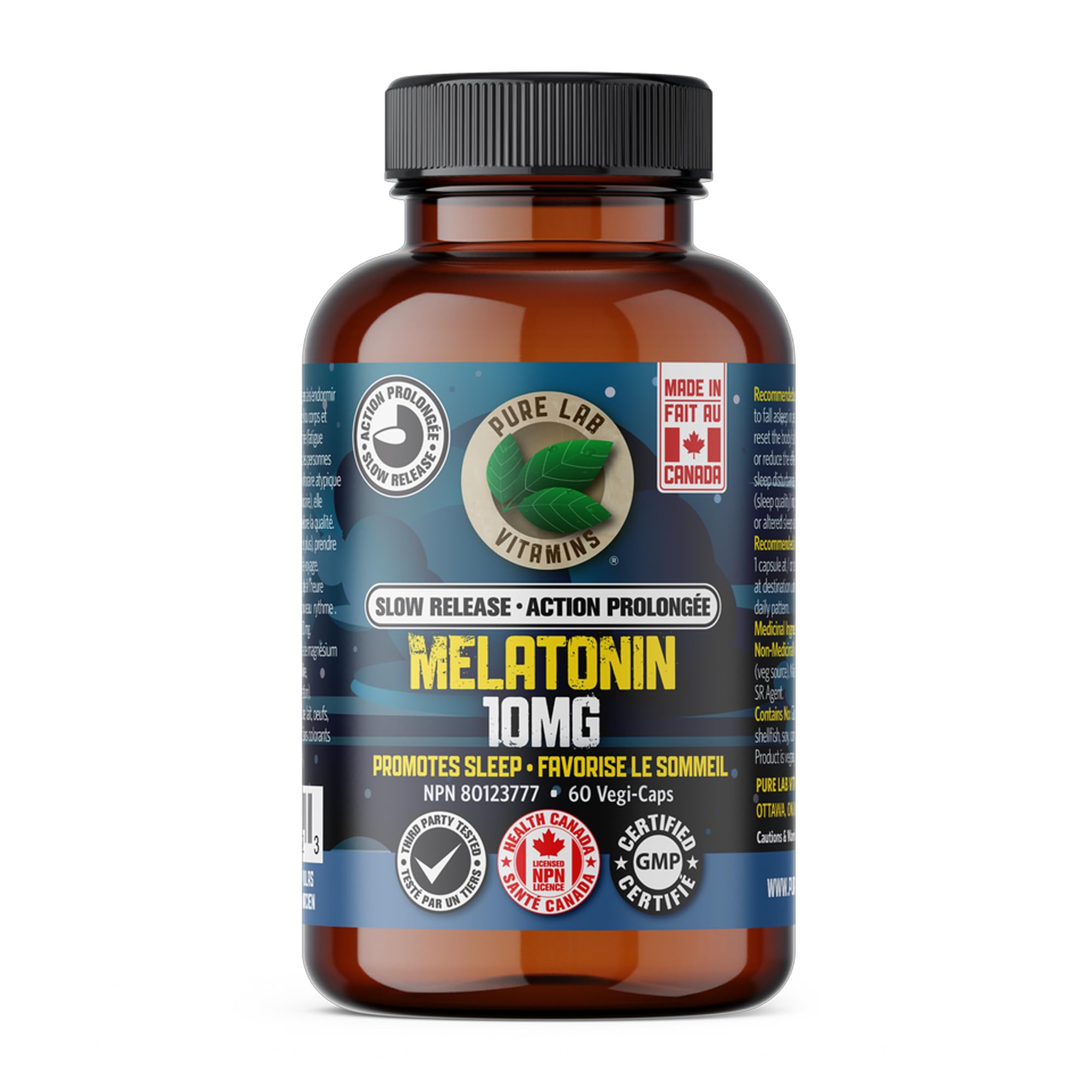 Pure Lab Vitamins Mélatonine 10mg à Libération Lente - 60 Gélules Végétales