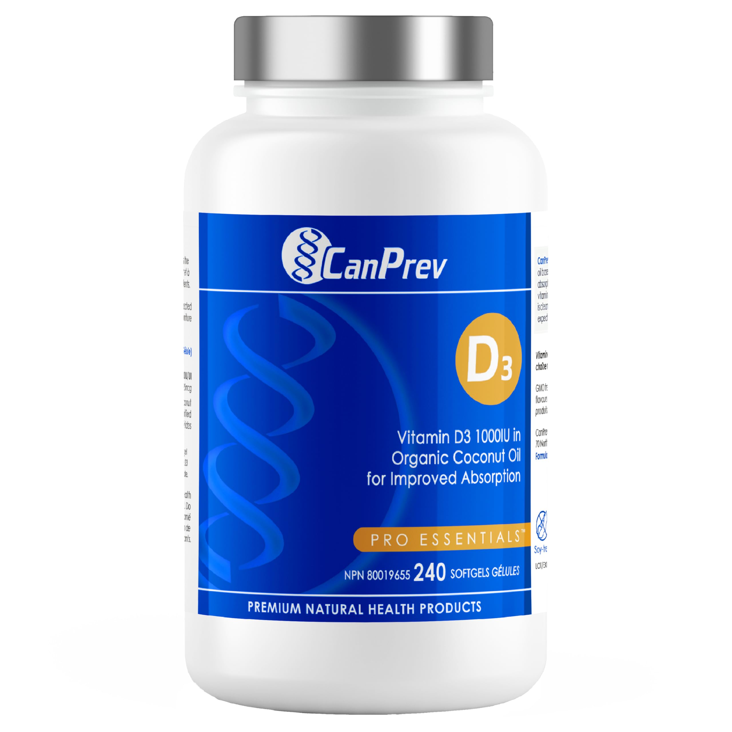 CanPrev D3 - Huile de noix de coco biologique l Aide à la formation et au maintien de la santé des os