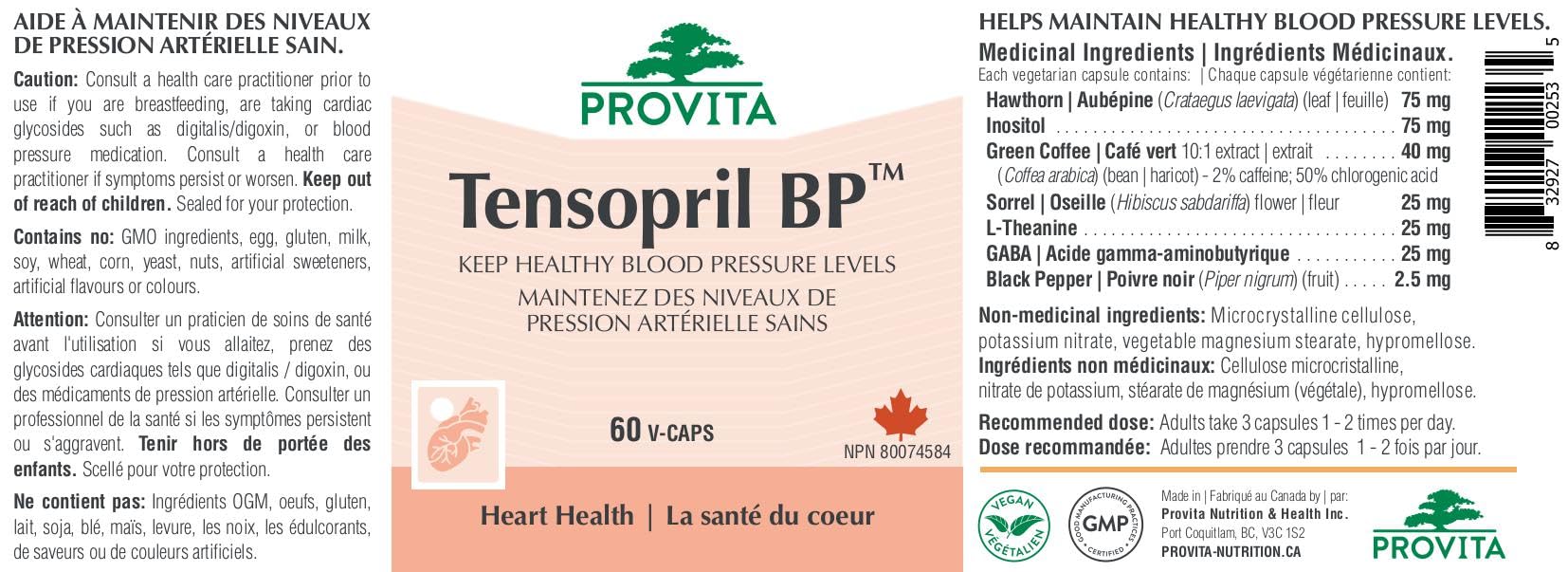 Tensopril Pro par Provita Nutrition (Fabriqué au Canada) 60 gélules