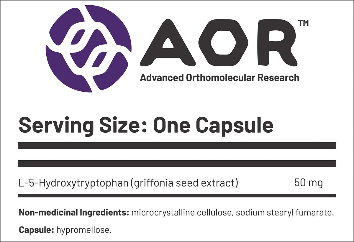 AOR 5-HTP Supplement, Vegan, Unflavoured, 50 mg, 90 Capsules, 30-Day Supply