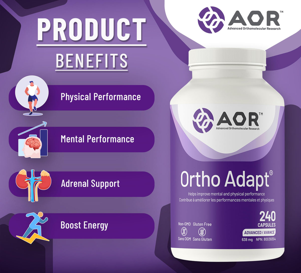 AOR Ortho Adapt Capsules, Adaptogen, Ashwagandha, Rhodiola, 120 Day Supply