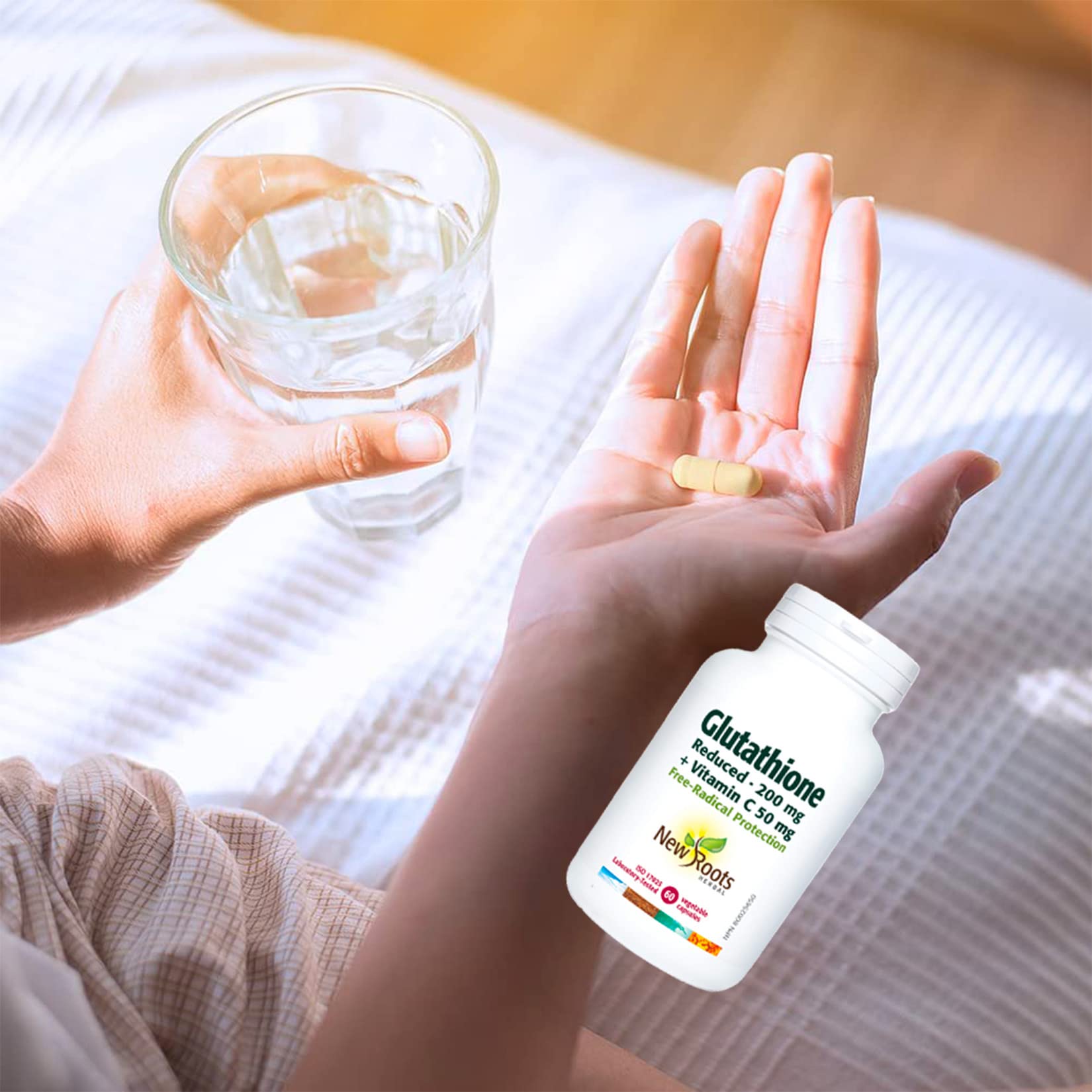 New Roots Herbal - Glutathione Reduced 200mg, 60 Capsules 60-Day Supply - L-Glutathione 200mg Vitamin-C 50mg Capsules - Helps in the Development and Maintenance of Bones, Cartilage, Teeth and Gums