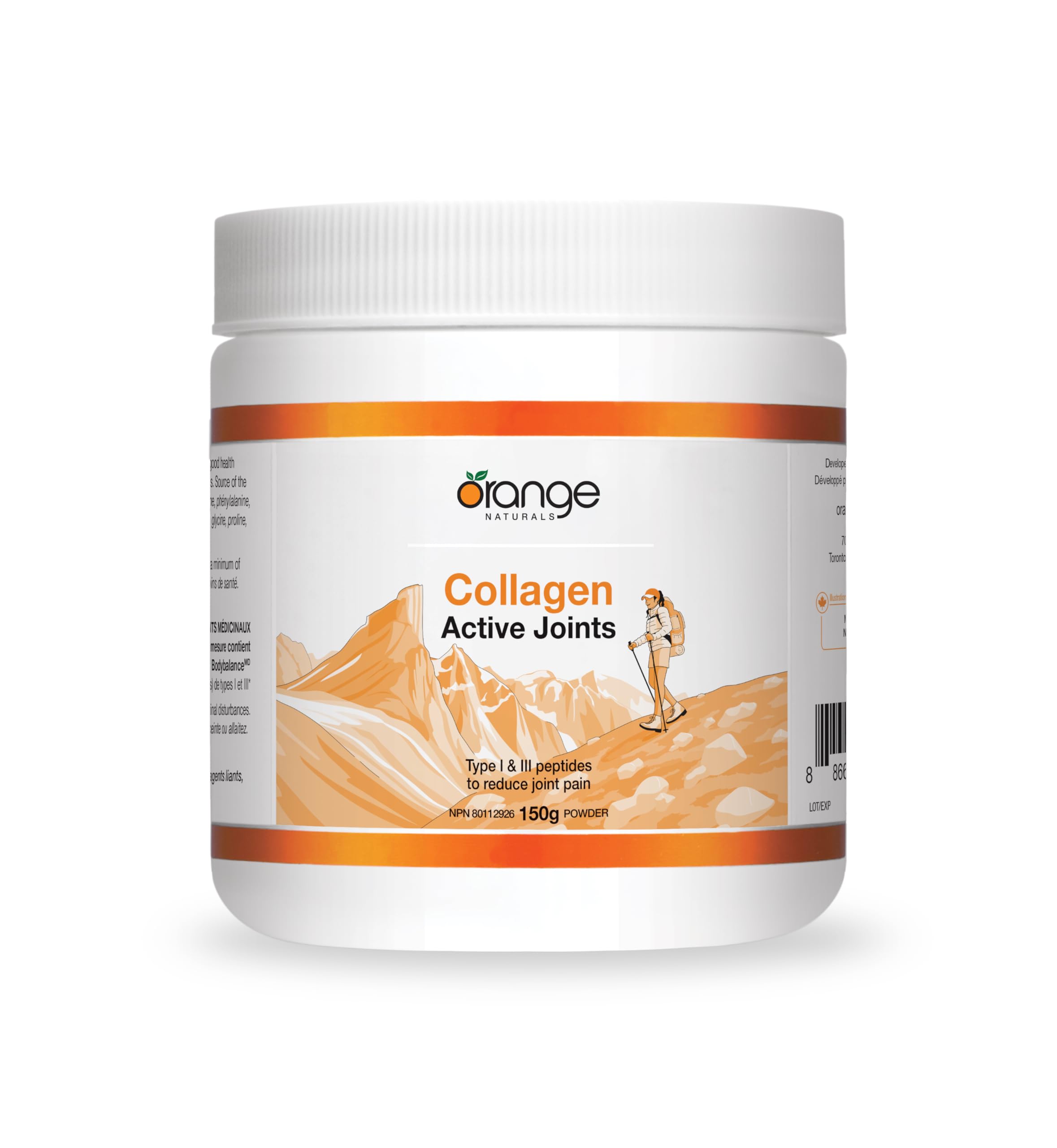Orange Naturals Collagène Articulations Actives 150g Poudre 30 Portions, Non Aromatisé, Supplément de Collagène avec Peptides de Types I & III, Acide Aminé Essentiel pour la Souplesse et le Confort des Articulations pour Hommes et Femmes