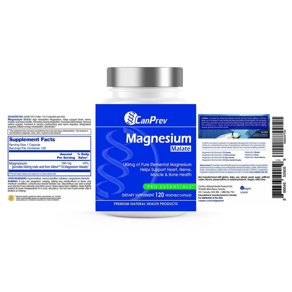 CanPrev Magnesium Malate 180 mg, Magnesium Supplement, 120 Day Supply