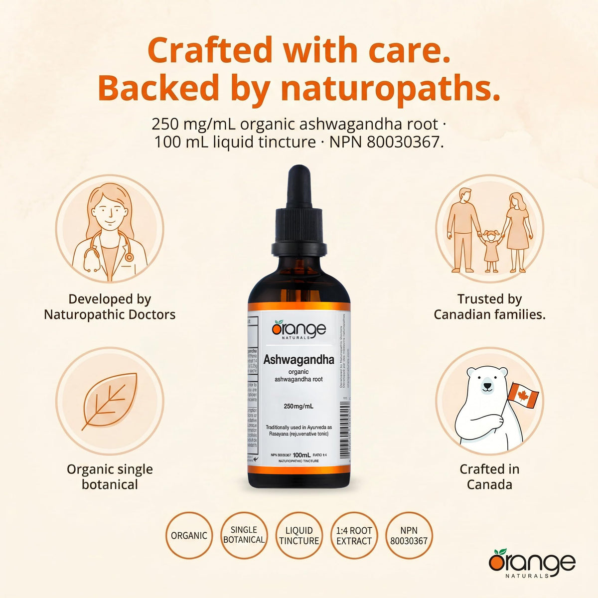 Orange Naturals Ashwagandha Tincture Organic 100ml Liquid Drops for Calm Focus, Nervous System Balance & Restful Sleep – Ayurvedic Root Extract