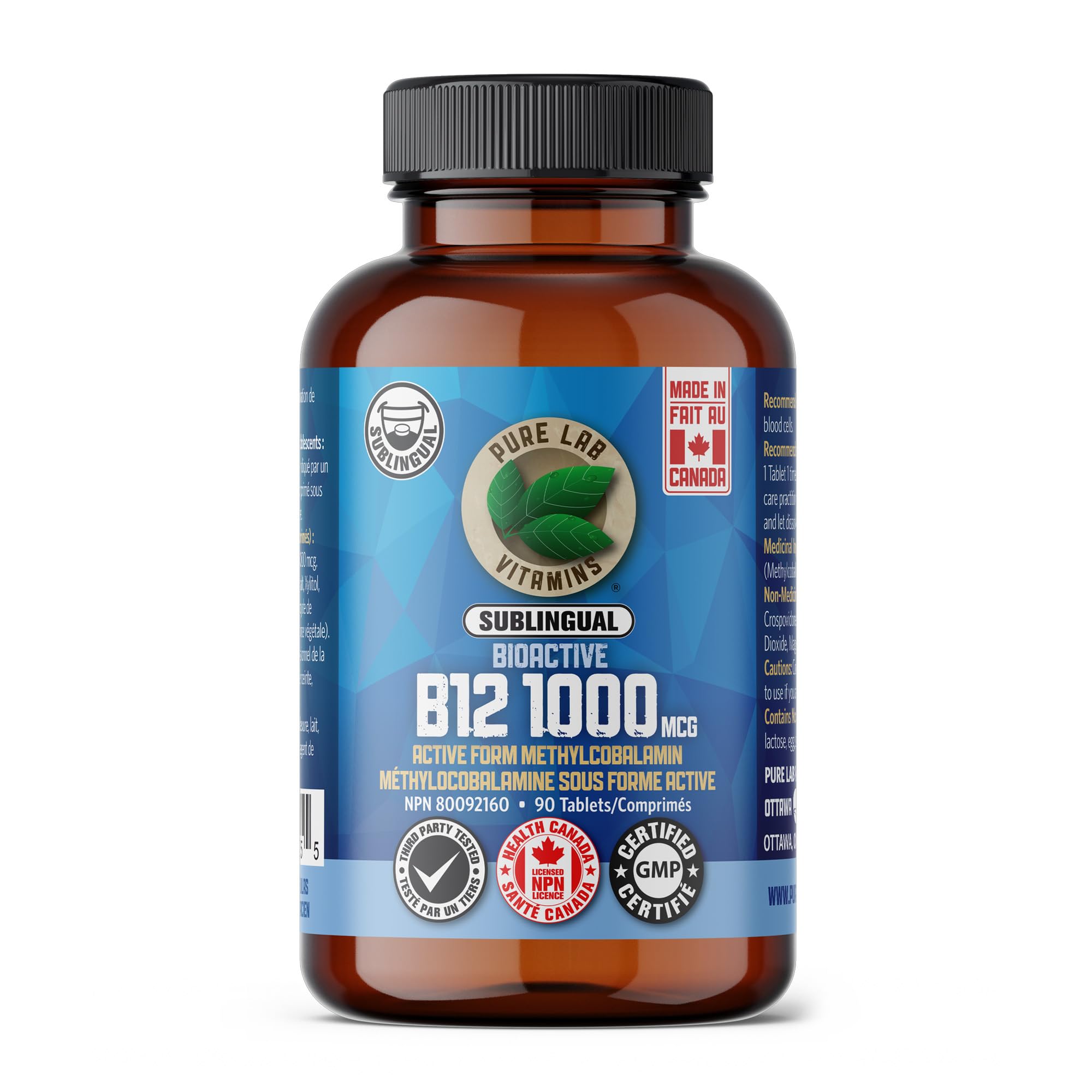 Pure Lab Vitamins BioActive B12 1000 mcg - Lactose Free, Sugar Free