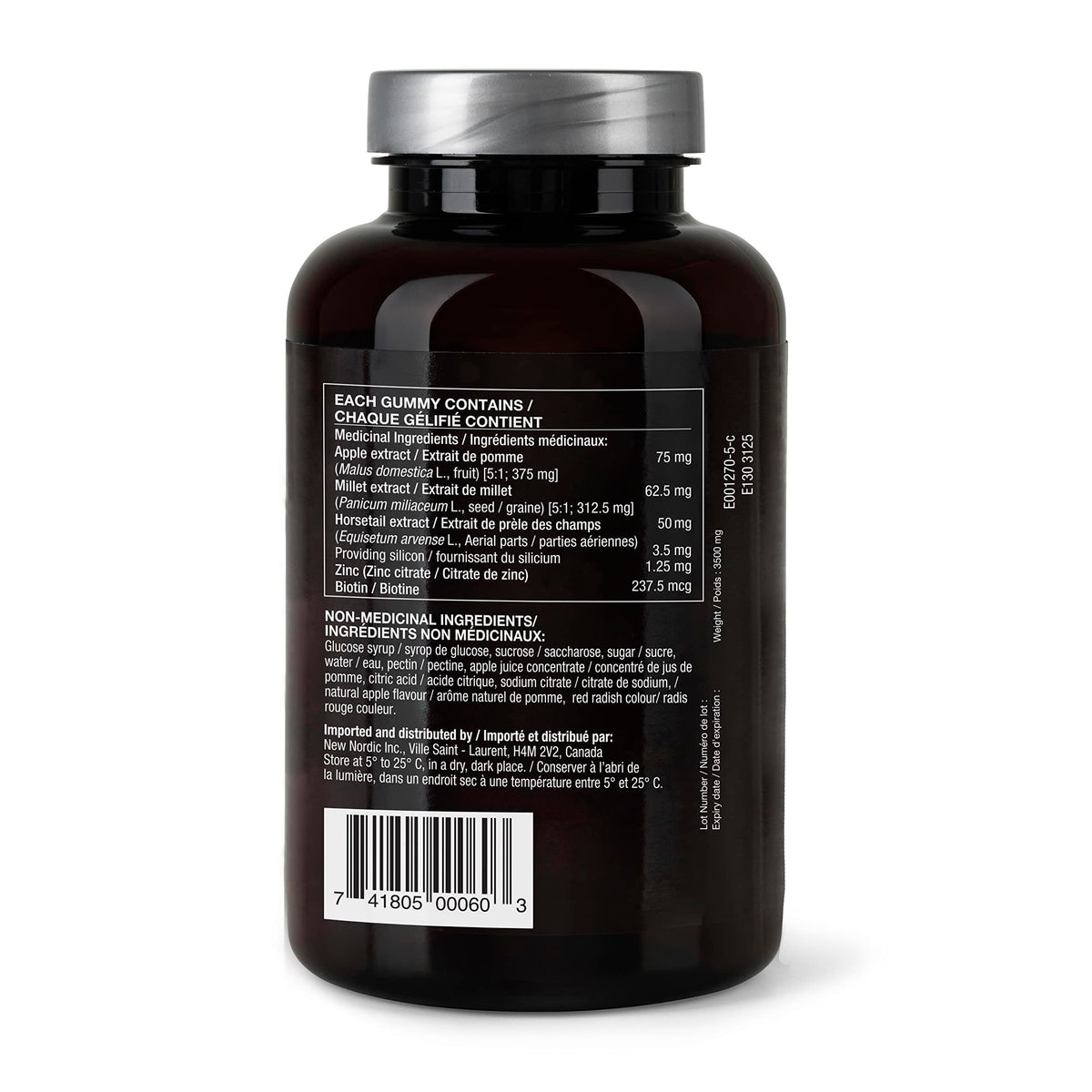 New Nordic Hair Volume Biotin Gummies for Adults, Zinc, Apple, 120 Gummies