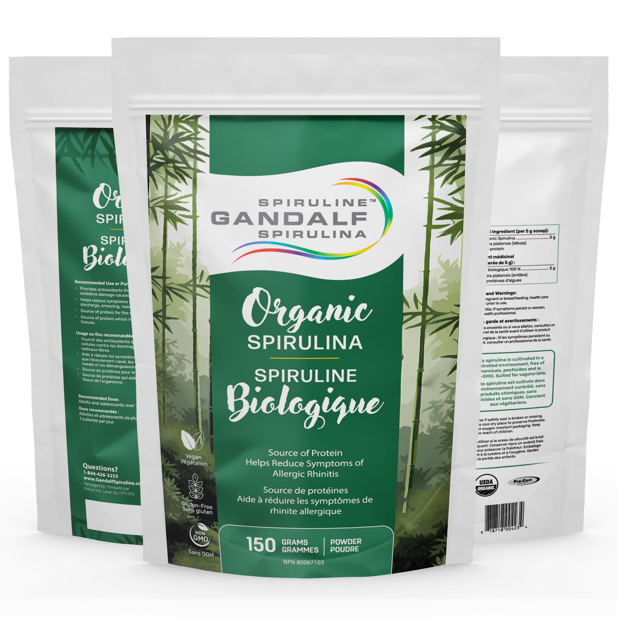 Poudre de Spiruline Bio Gandalf 150g (30 portions) - Superaliment Pur d'Algues Bleu-Vert - Végétalien, Riche en Fer, Antioxydants et Nutriments Essentiels, Parfait pour les Smoothies et les Recettes