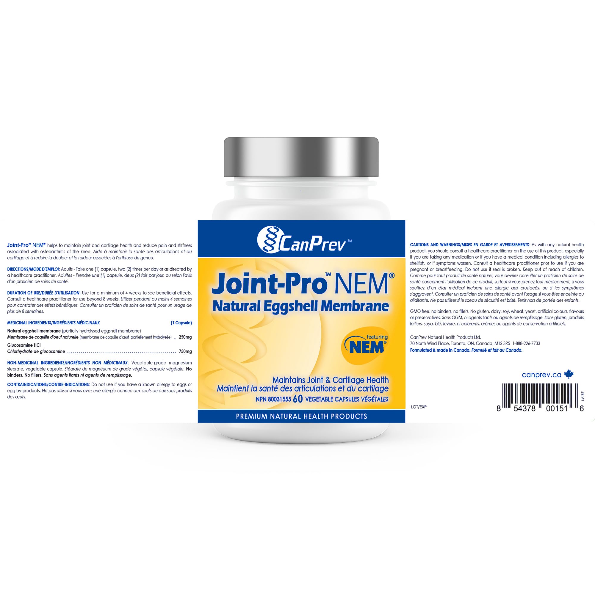 CanPrev Joint-Pro NEM Natural Eggshell Membrane, 60 V-Caps 30 Days Supply - NEM Supplement for Joint Comfort, Flexibility and Improve Recovery - Promotes Cartilage Function - Encourages Easy Movement