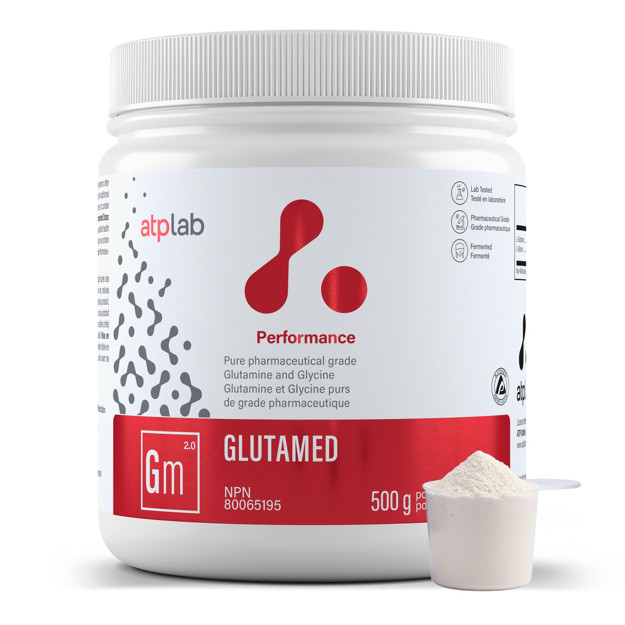ATP LAB Glycine en poudre avec L-Glutamine, 500g 100 portions - Mélange d'acides aminés purs biologiques de qualité pharmaceutique - 3g de glycine par portion