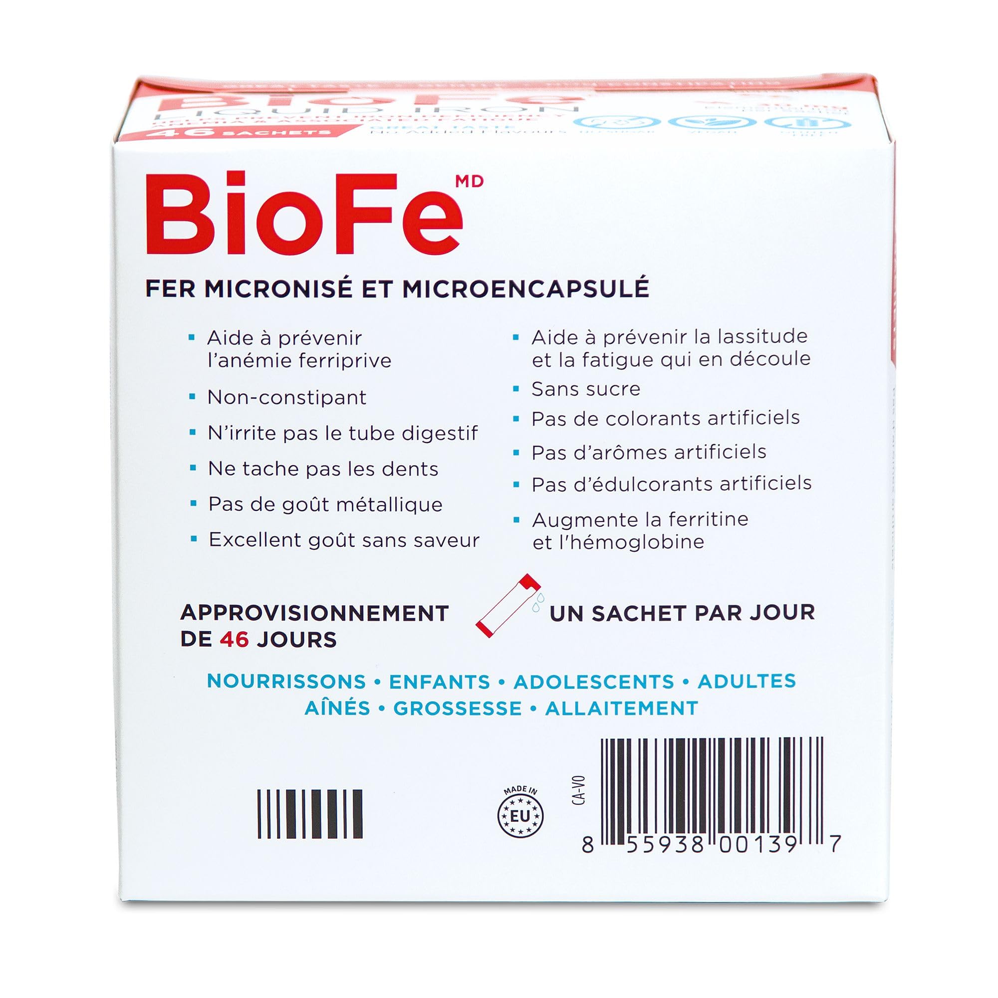 KidStar Nutrients - BioFe Liquid Elemental Iron 30mg, 46 Sachets 46-Day Supply - Helps to Prevent Iron Deficiency Anemia - Vegan, Non-Constipating, No-Sugar, No-Digestive Upset and Gluten-Free