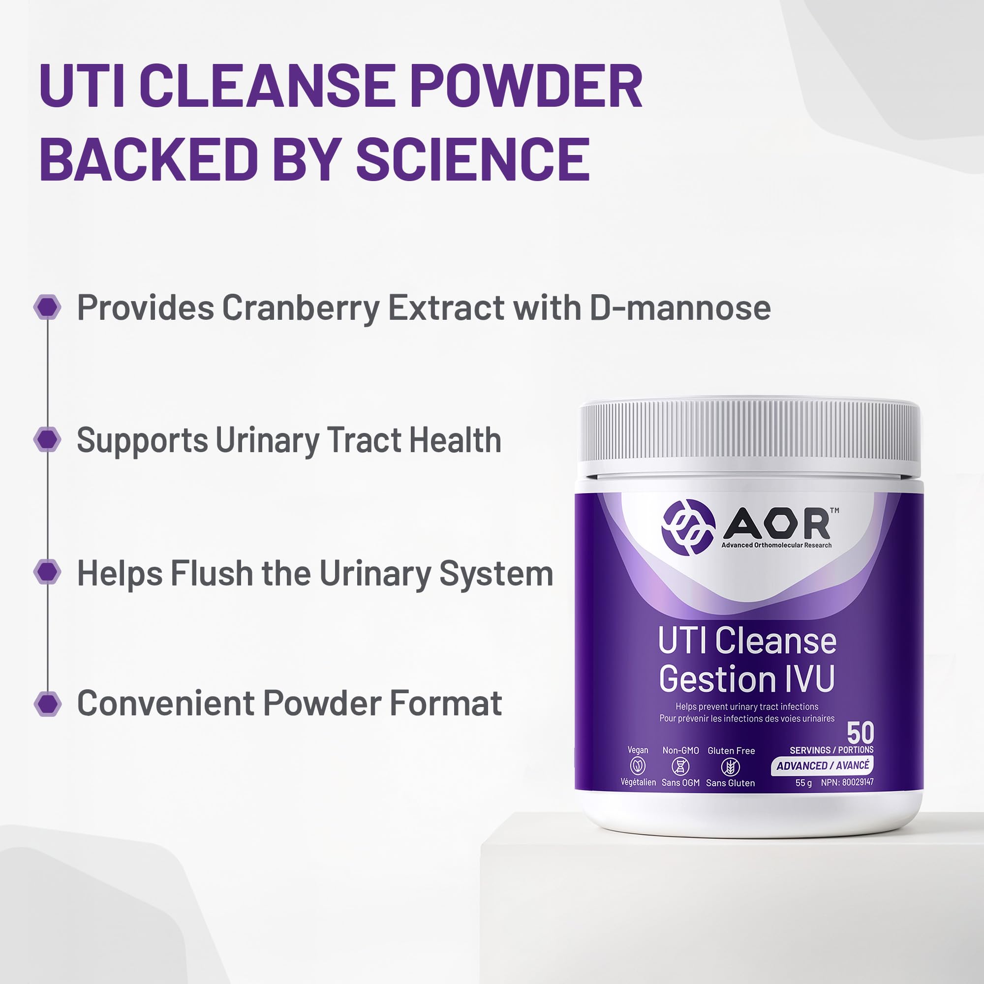 AOR - UTI Cleanse, 120 comprimés - Jus de canneberge avec supplément de D-Mannose - D-Mannose pour la santé des voies urinaires - Extrait de jus de canneberge séchée Vaccinium Macrocarpon