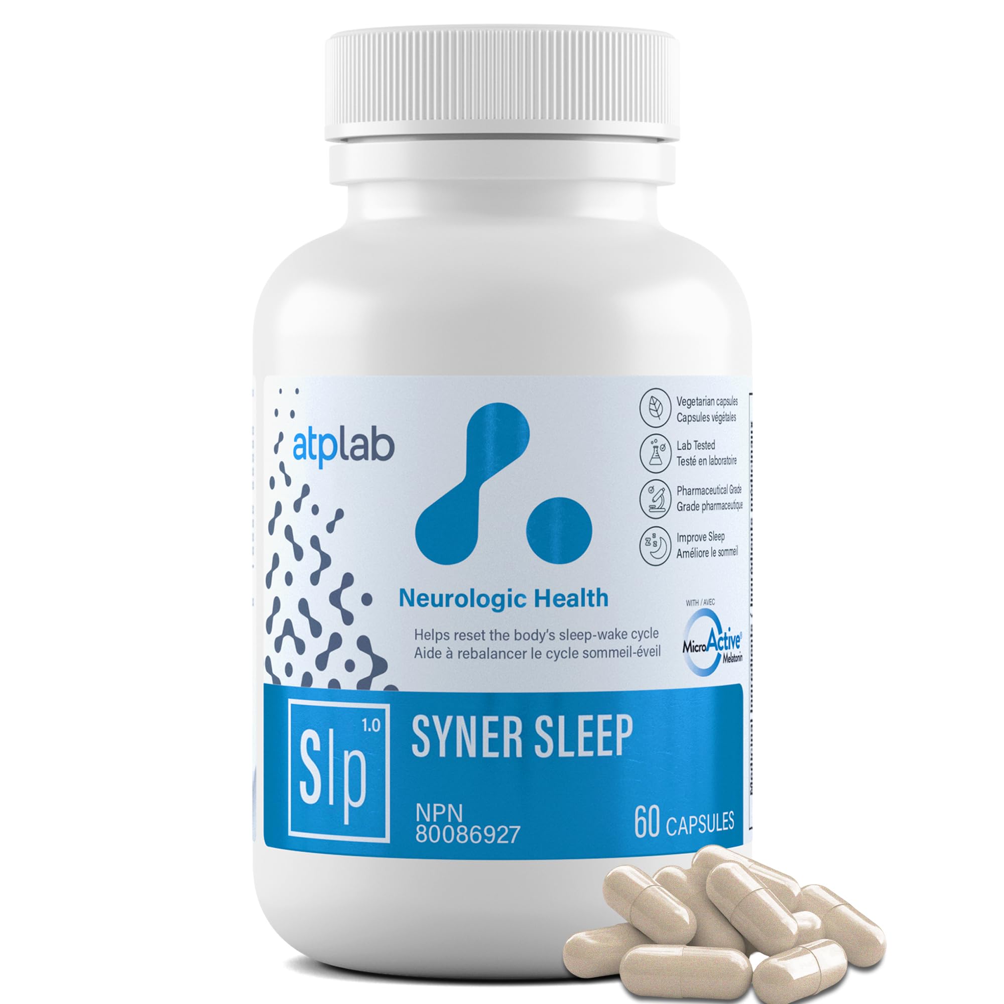 ATP LAB - Syner Sleep 60 capsules, approvisionnement de 60 jours - Supplément de soutien au calme et au sommeil - Favorise la relaxation et soulage l'insomnie - Sans OGM et sans gluten
