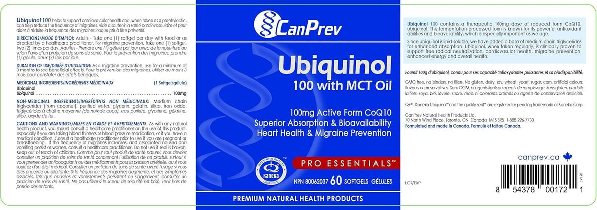 CanPrev Ubiquinol 100mg CoQ10 Supplement, 60 Softgels, 2-Month Supply