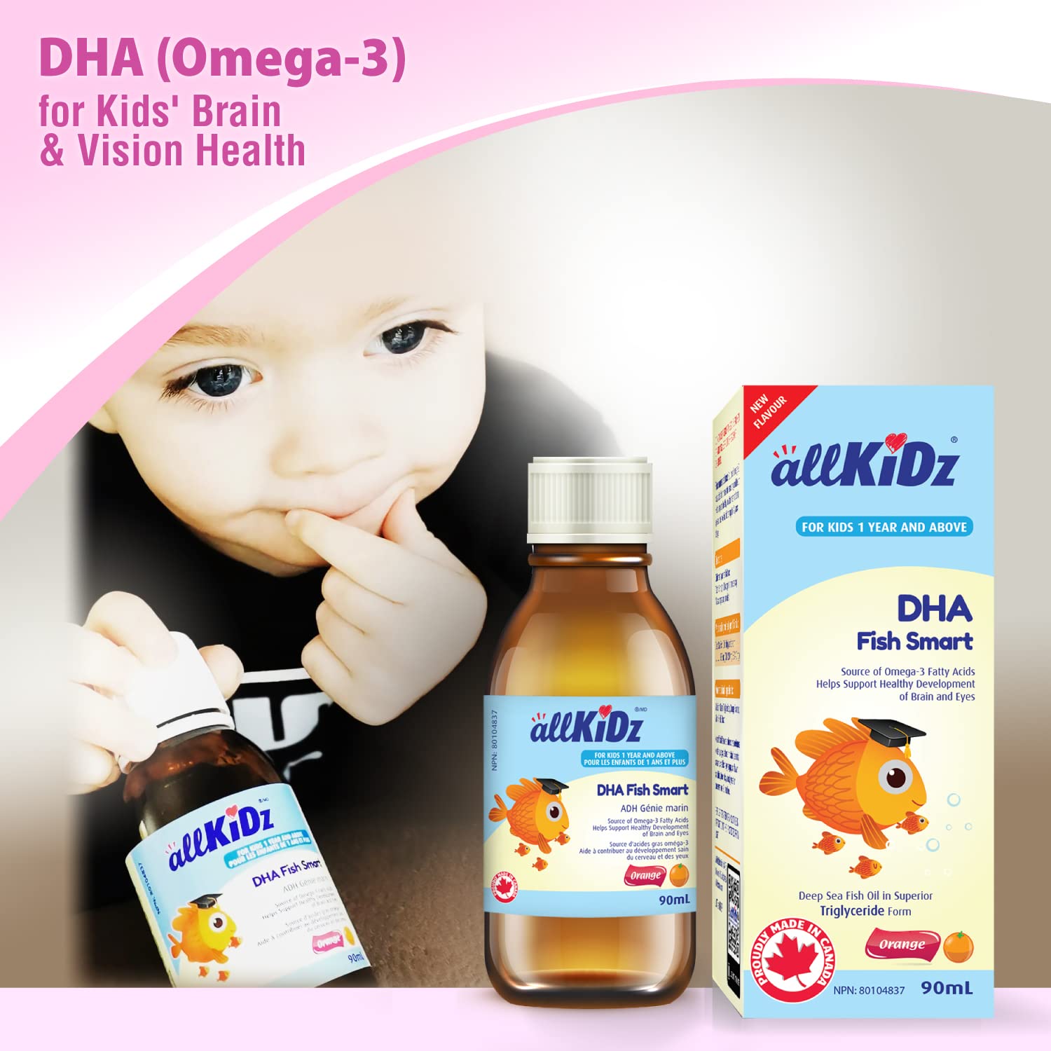 allKiDz® DHA Poisson Malin pour les enfants huile de poisson de haute mer supérieure haute puissance