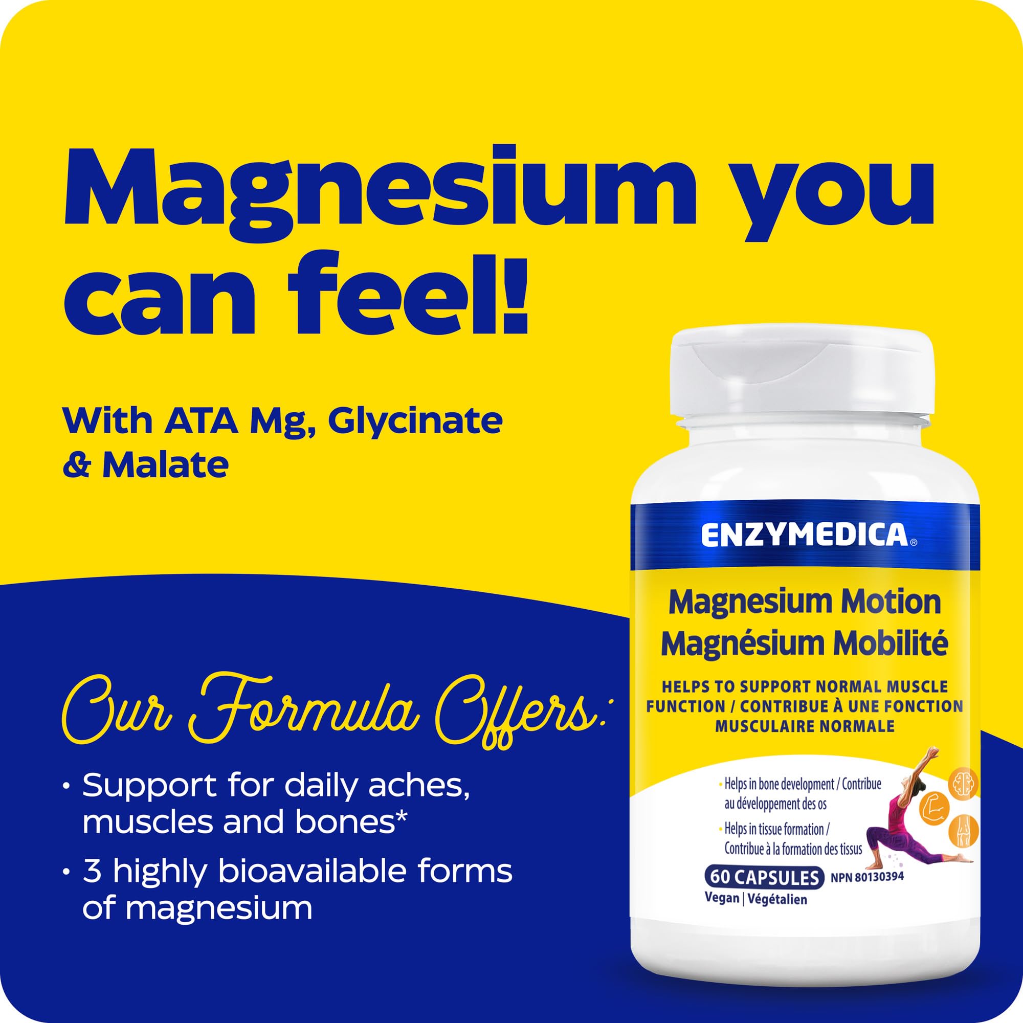 Enzymedica Magnesium Motion, 60 Vegan Caps, 30-Day Supply, Enhanced Magnesium Glycinate, Malate & ATA Mg, Promotes Relaxation, Supports Muscle, Bone & Heart Function, Dairy & Soy Free, Easy Absorption
