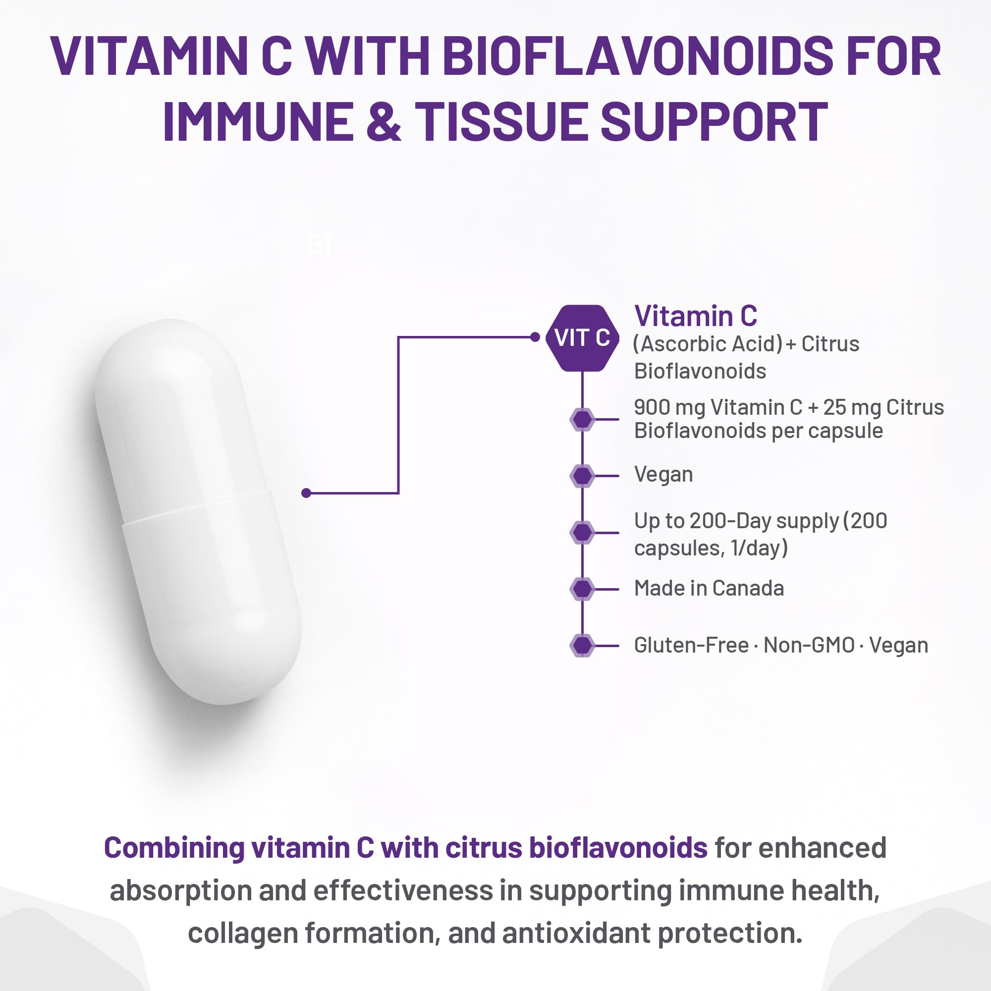AOR - C+ Bioflavonoïdes 925 mg, 100 capsules - Supplément de vitamine C acide ascorbique avec bioflavonoïdes d'agrumes - Soutien cérébral, santé cardiaque, soutien immunitaire, santé vasculaire et cicatrisation des plaies