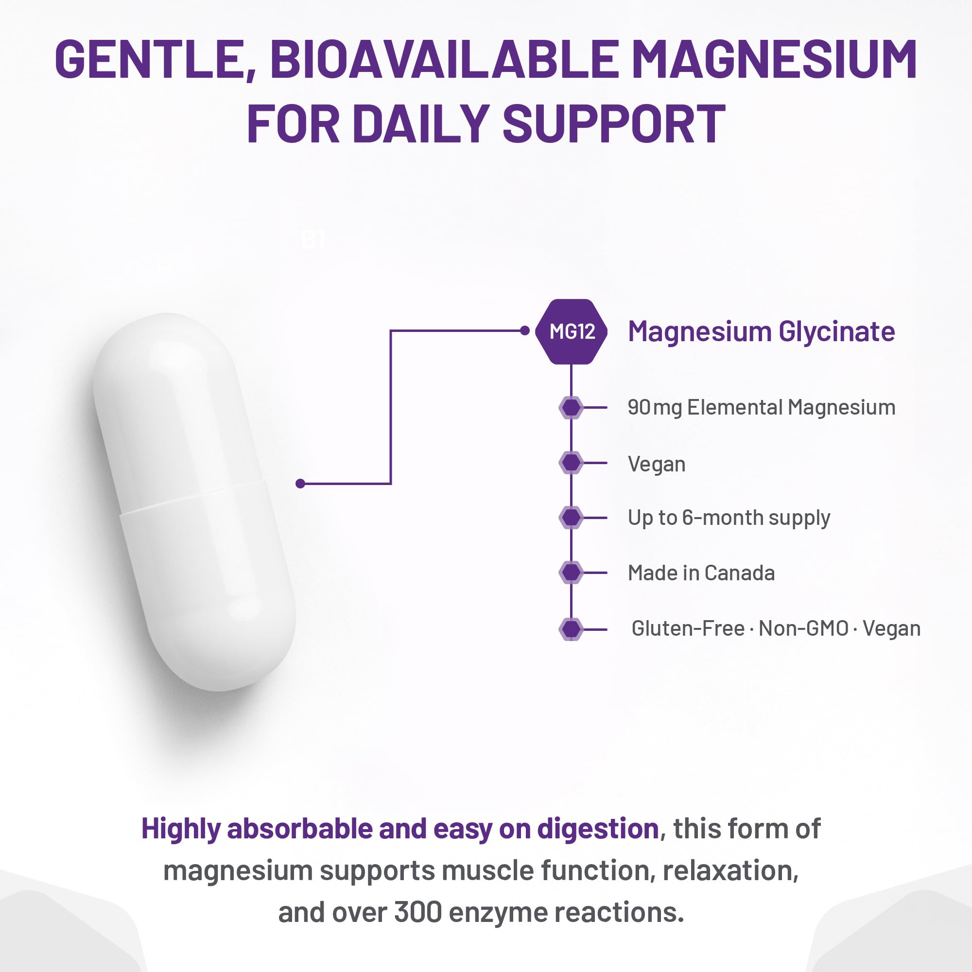 AOR Magnésium Glycinate, 90 mg, Favorise une fonction musculaire et un métabolisme optimaux, Soutien cardiovasculaire, Confort musculaire et cycles menstruels équilibrés, Végétalien et sans OGM
