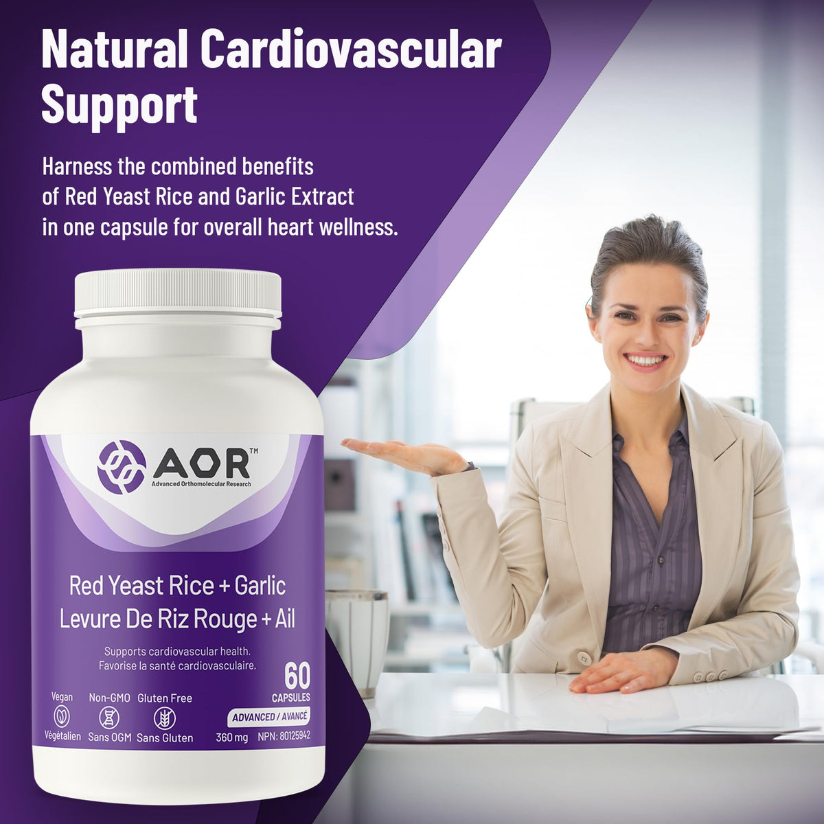 AOR Red Yeast Rice, Garlic Extract, Cholesterol, Heart Health, 60 Capsules