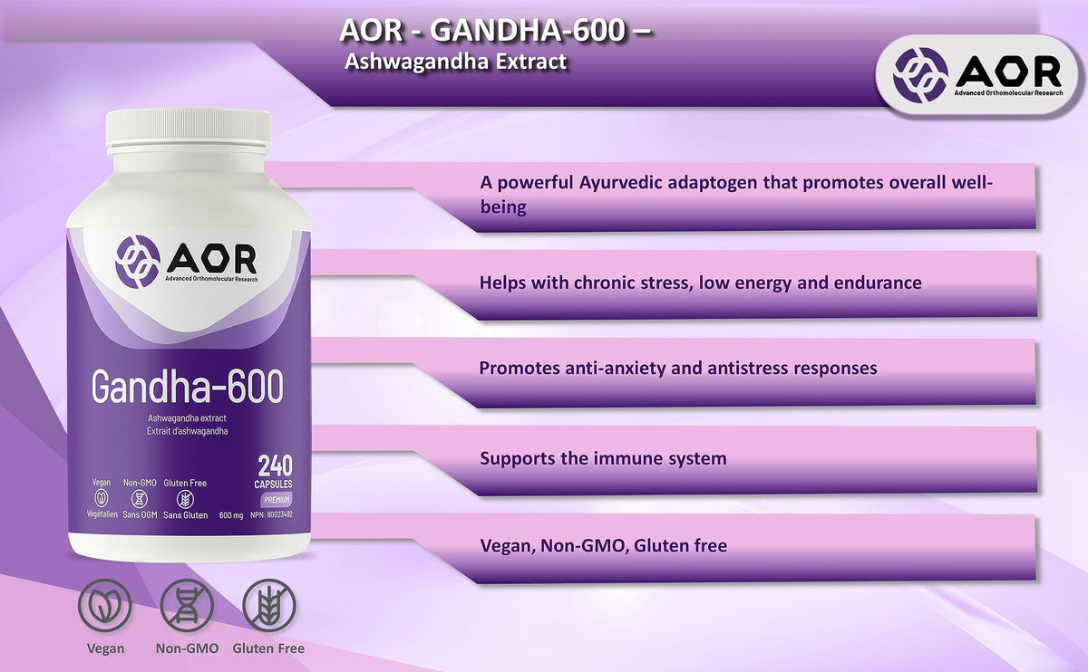AOR Ashwagandha Supplement, Gandha 600, 10:1 Extract, 600mg, 240-Day Supply