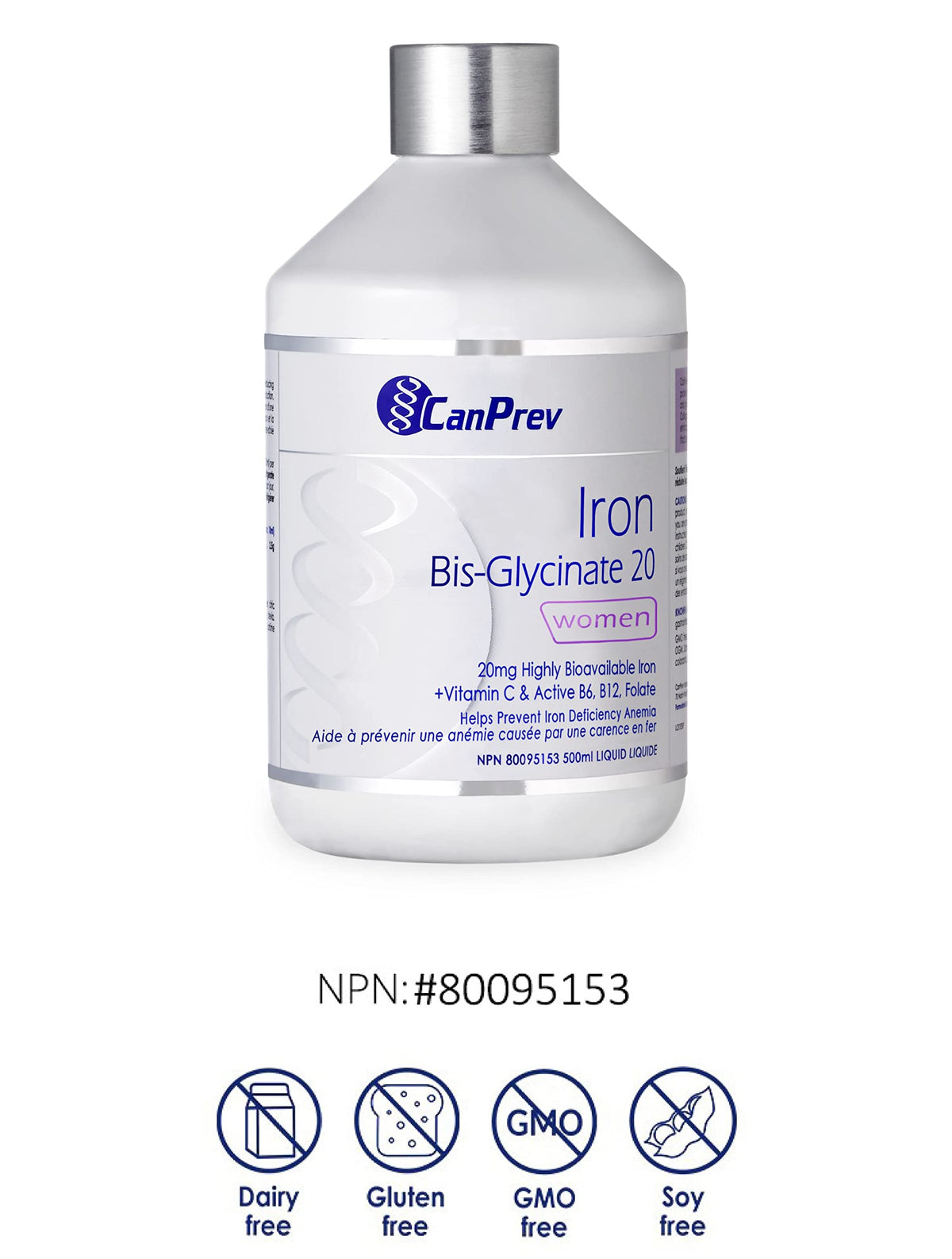 CanPrev Iron Bis-Glycinate Liquid Supplement for Women, 500ml, 100 Servings