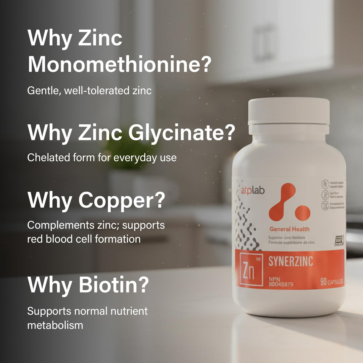 atplab Synerzinc Zinc Supplement, 35 mg Zinc, 90 Capsules, 90 Day Supply