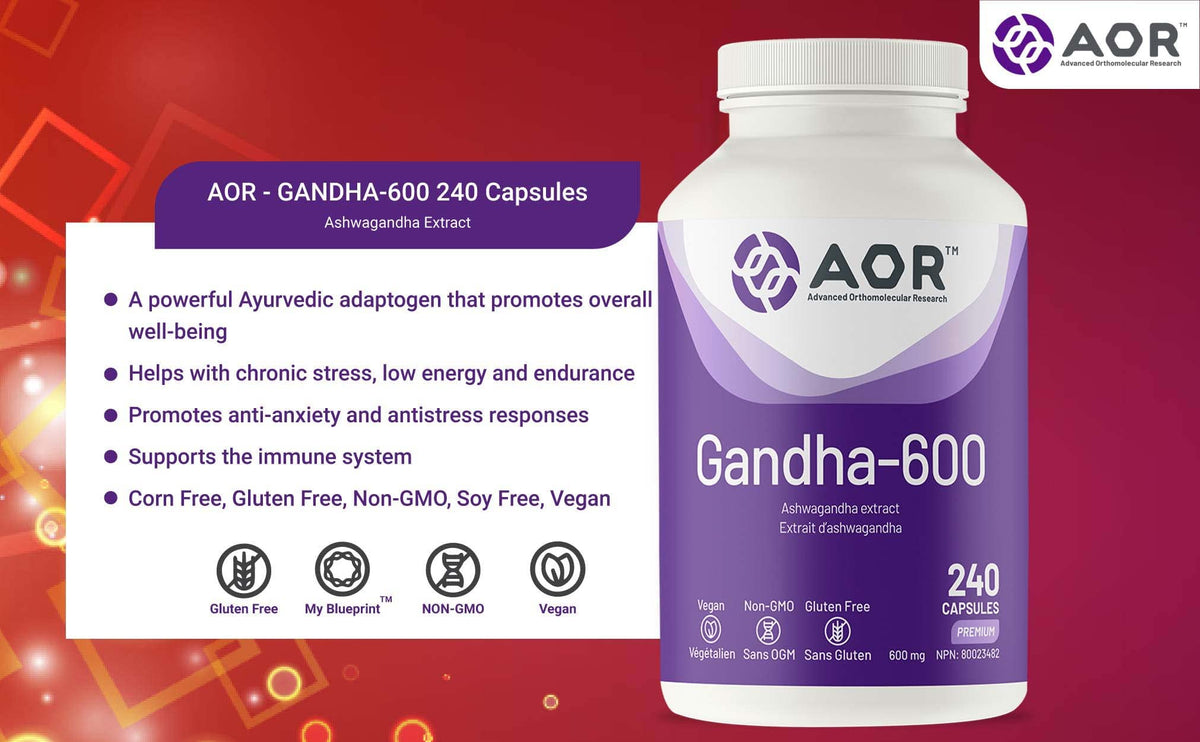 AOR Ashwagandha Supplement, Gandha 600, 10:1 Extract, 600mg, 240-Day Supply