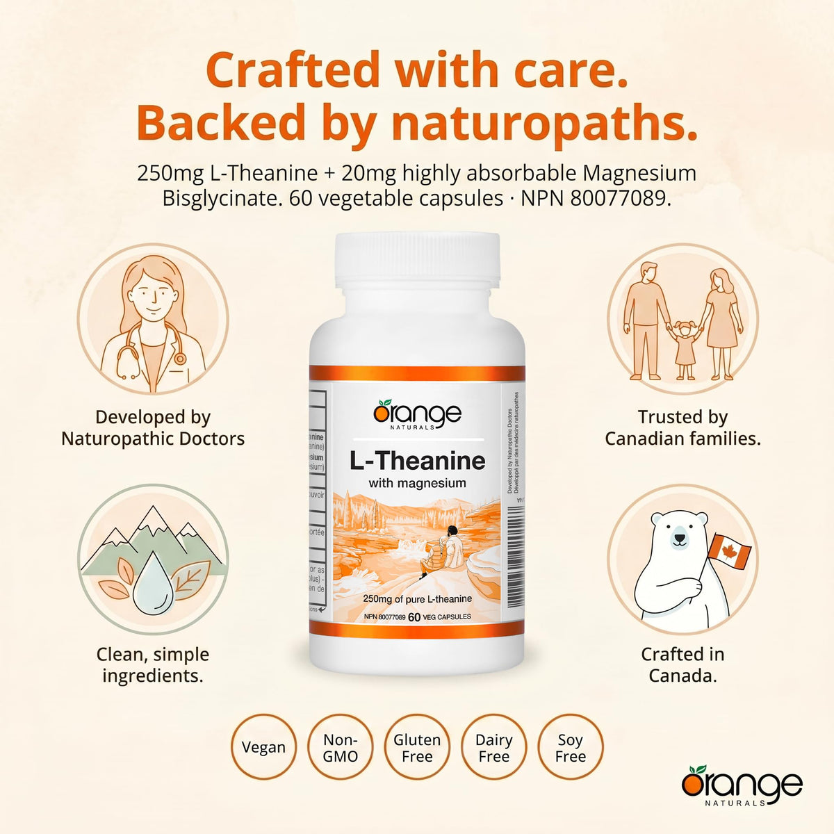 Orange Naturals L-Theanine Magnesium Bisglycinate Capsules, 60-Day Supply