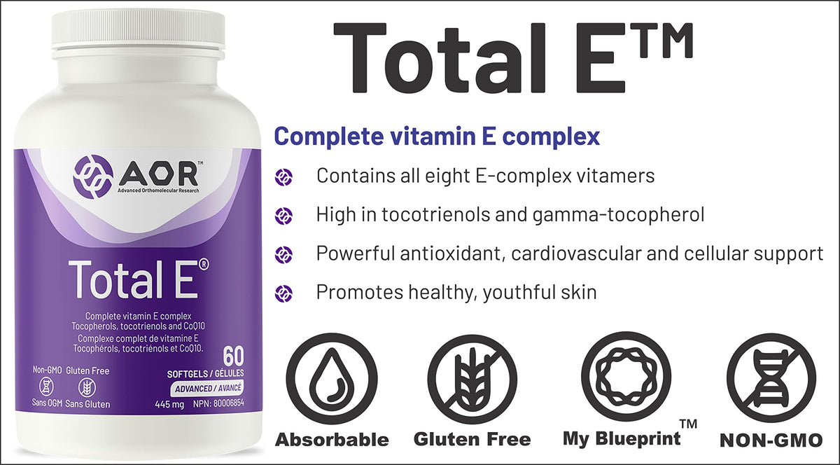 AOR Vitamin E Softgels, Total E, All 8 Forms, 30 mg CoQ10, 60-Day Supply