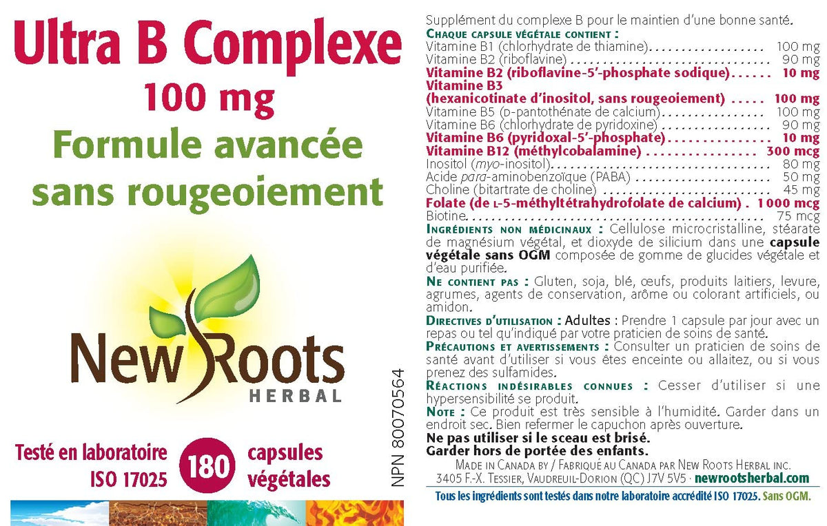 New Roots Herbal Ultra B Complex Supplement, Flush Free, 180 Capsules