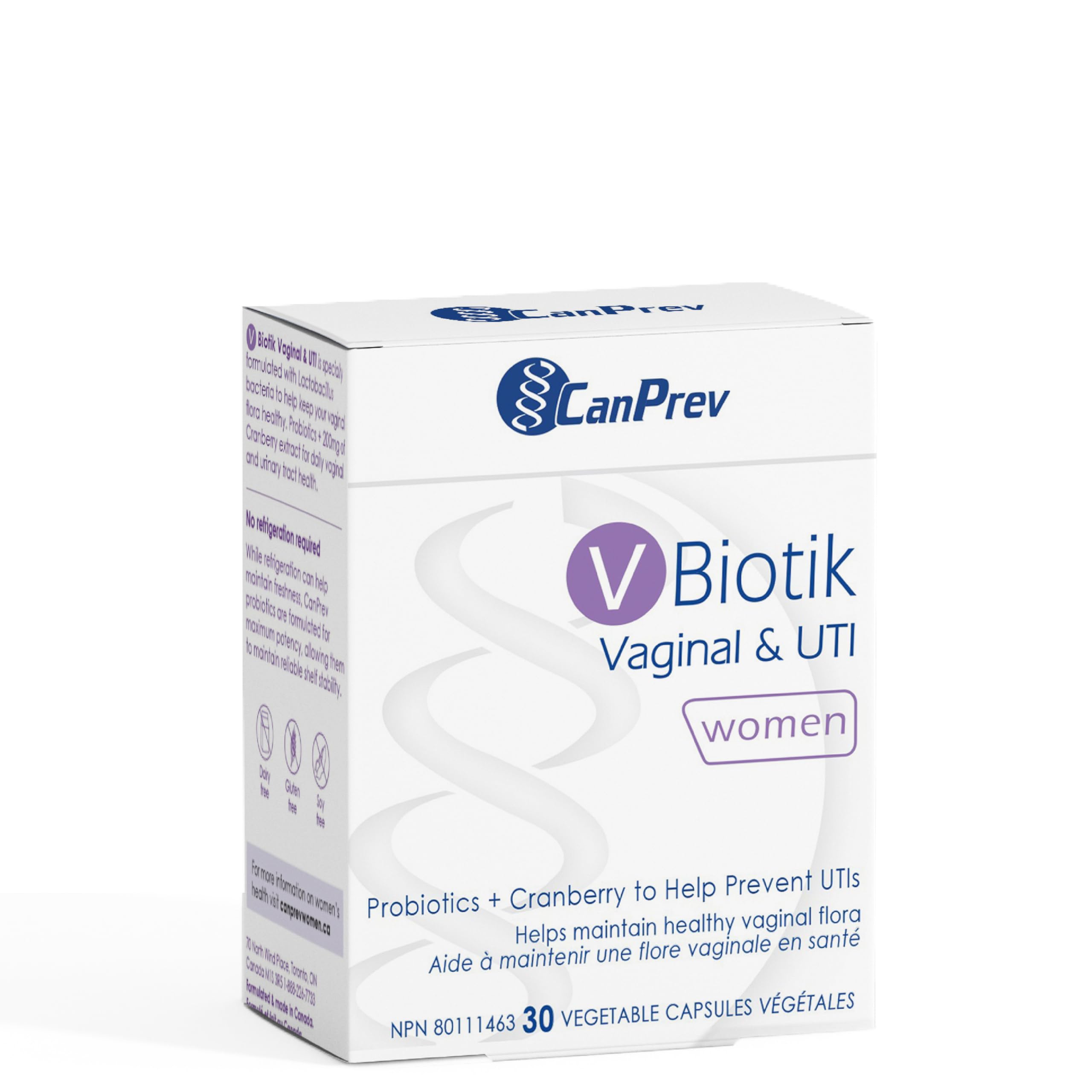CanPrev V-Biotik Supplément Probiotique pour Femmes, 30 Capsules, 30 Jours d'Approvisionnement avec Extrait de Canneberge et Lactobacillus, 10 Milliards d'UFC, Probiotiques pour les Soins Digestifs - Soutien Naturel pour le Bien-être Quotidien des Femmes